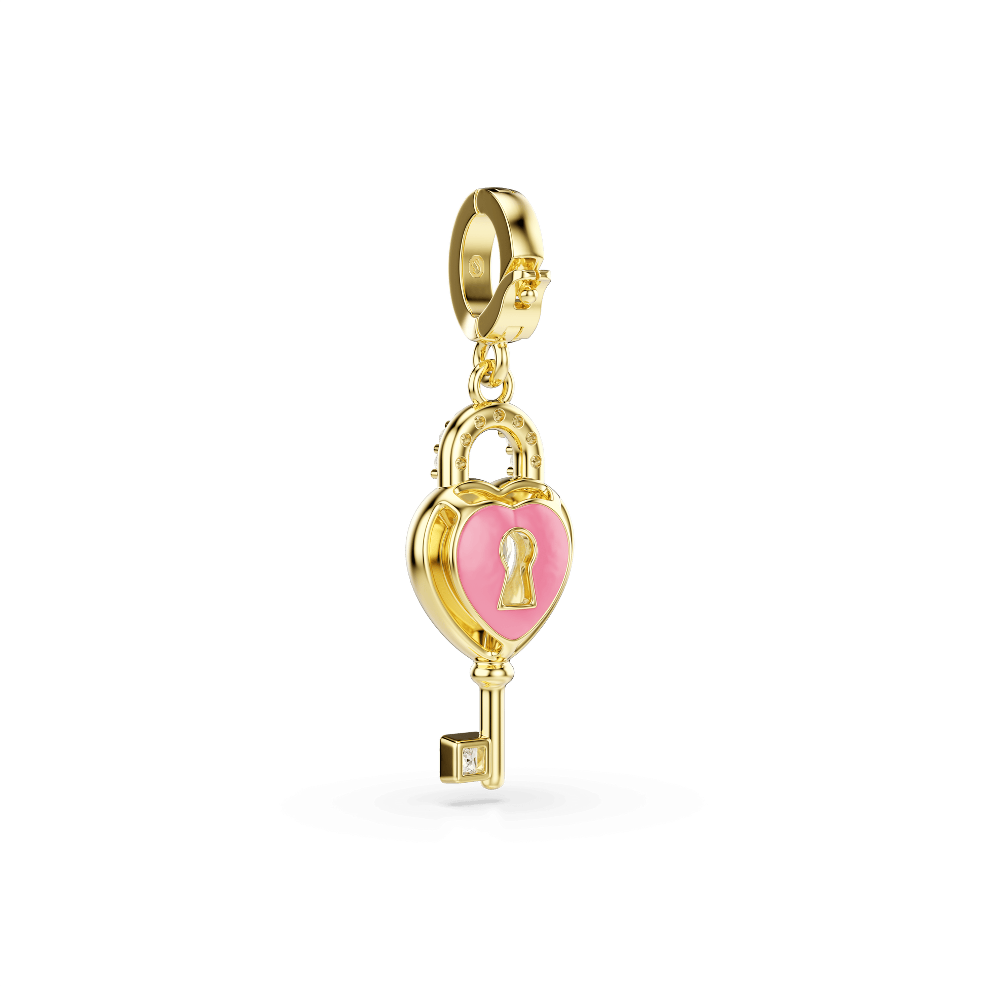 Idyllia charm, Mixed cuts, Heart with key, White, 18K gold finish
