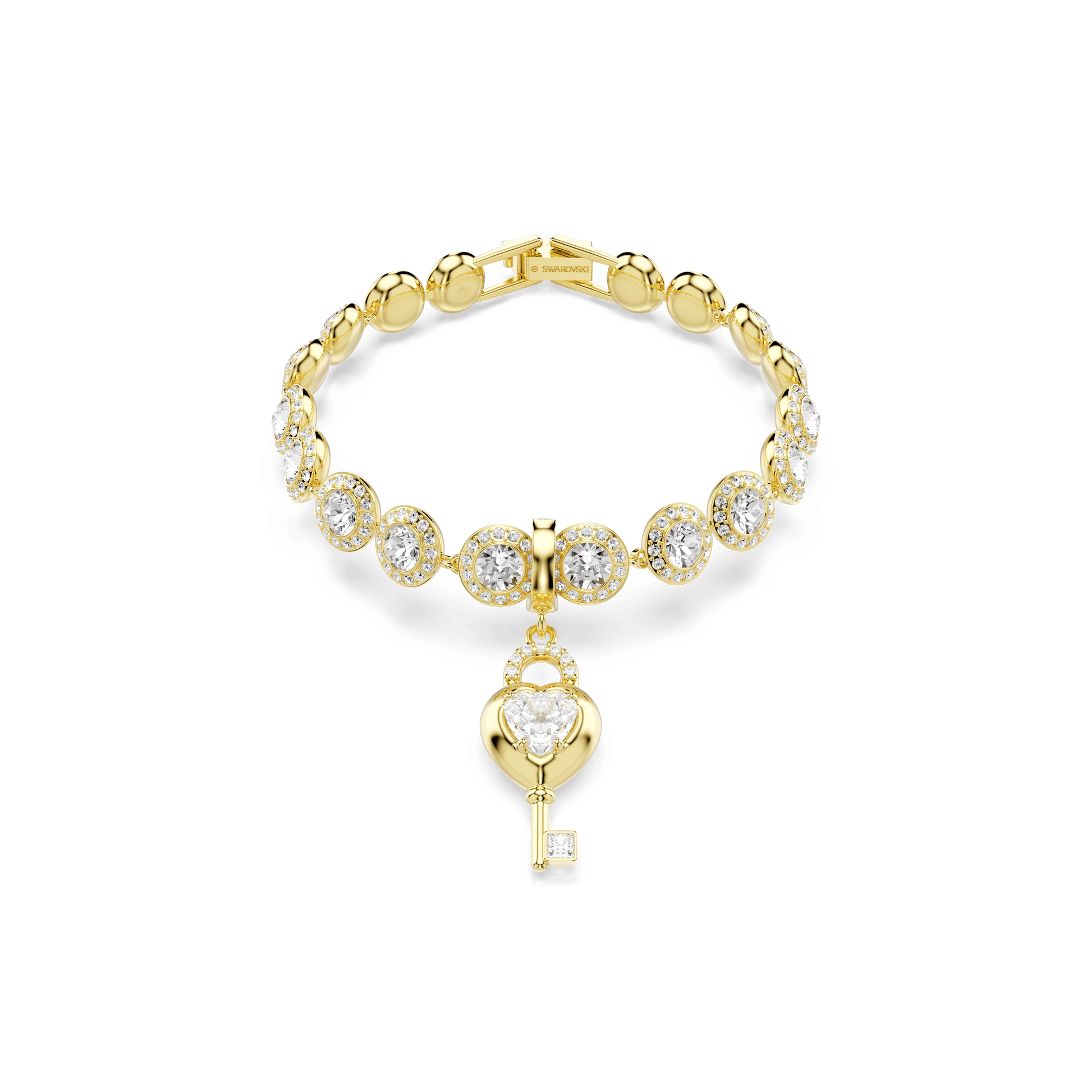 Idyllia charm, Mixed cuts, Heart with key, White, 18K gold finish