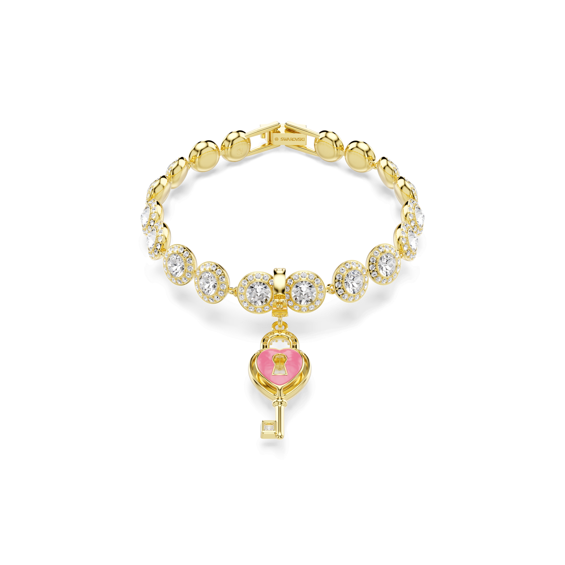 Idyllia charm, Mixed cuts, Heart with key, White, 18K gold finish