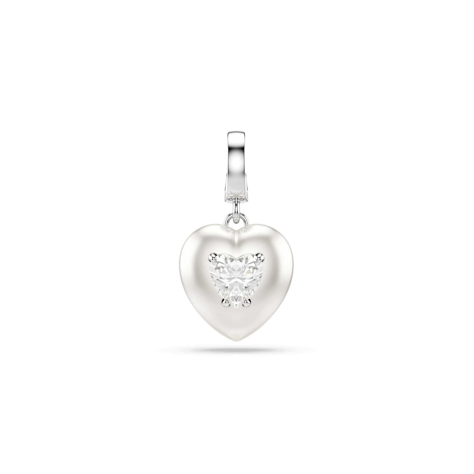 Idyllia charm, Mixed cuts, Pearl-colored coating, Heart, White, Rhodium plated