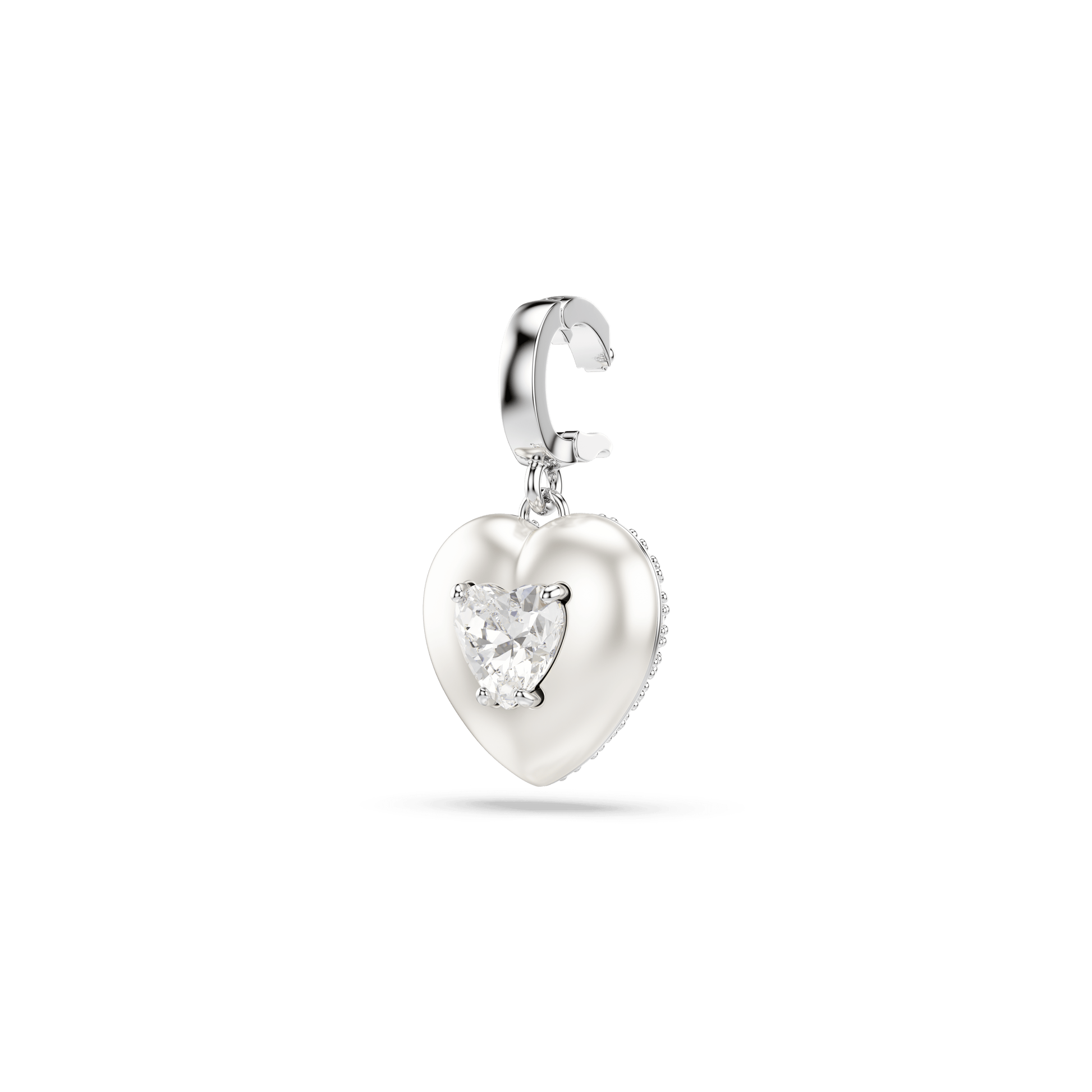 Idyllia charm, Mixed cuts, Pearl-colored coating, Heart, White, Rhodium plated