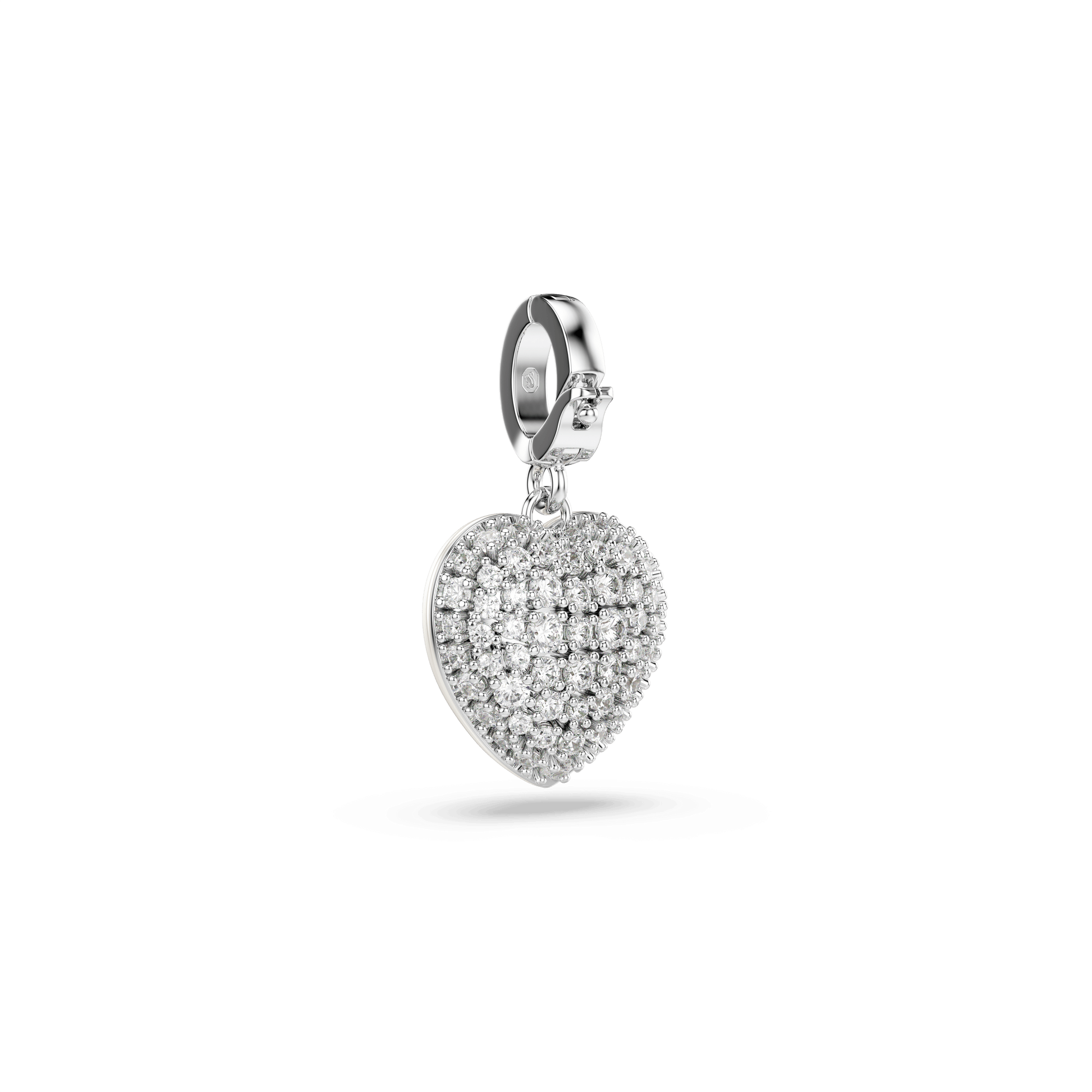 Idyllia charm, Mixed cuts, Pearl-colored coating, Heart, White, Rhodium plated