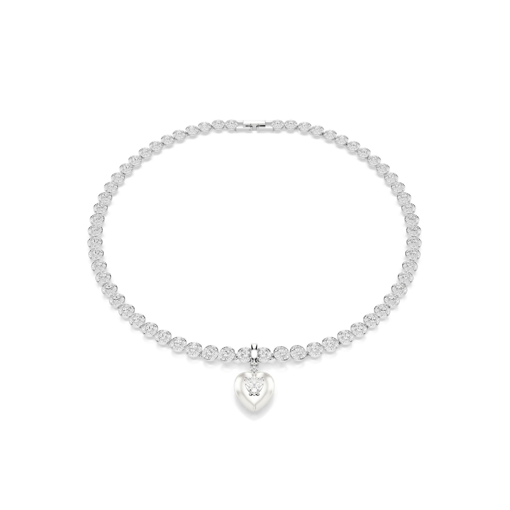 Idyllia charm, Mixed cuts, Pearl-colored coating, Heart, White, Rhodium plated