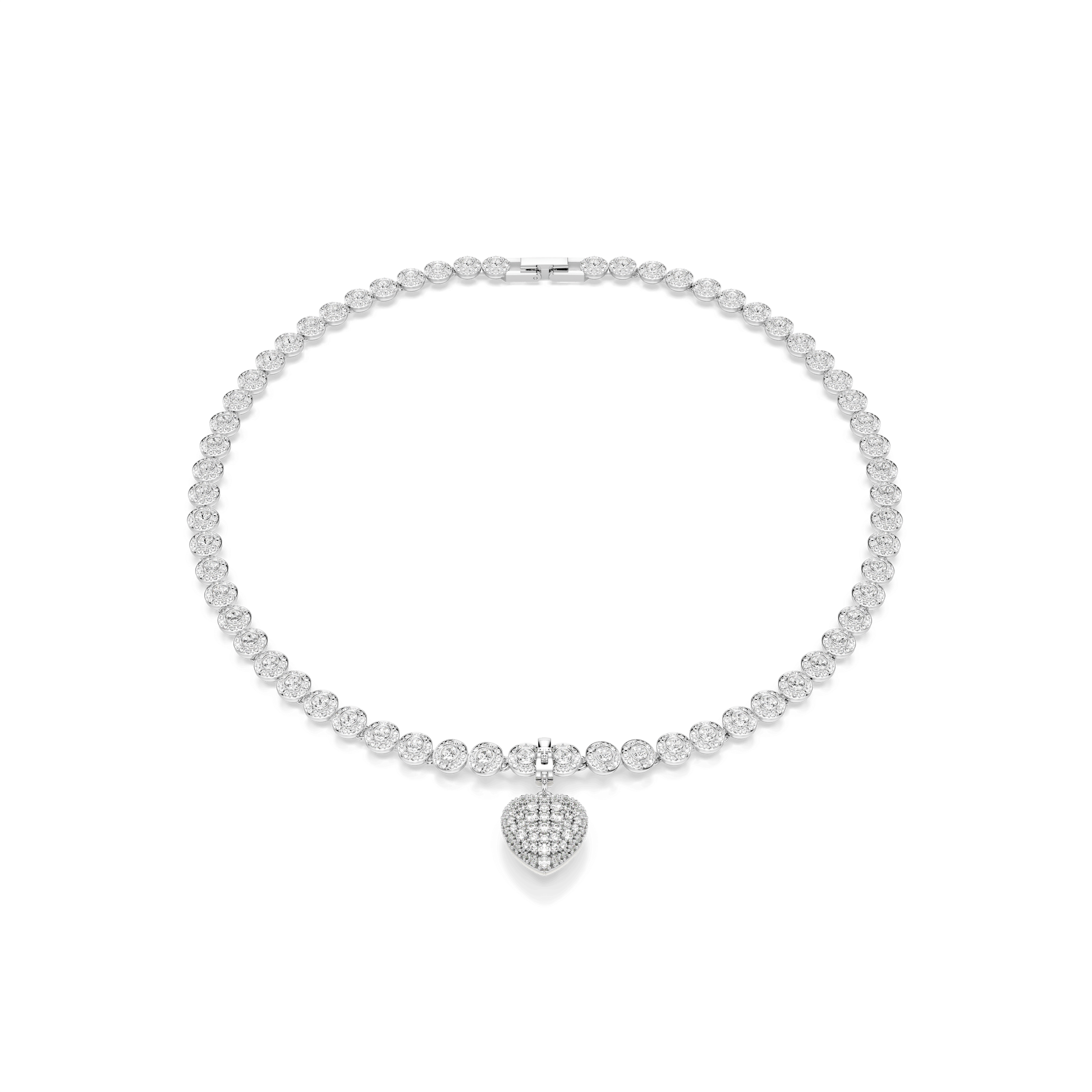 Idyllia charm, Mixed cuts, Pearl-colored coating, Heart, White, Rhodium plated
