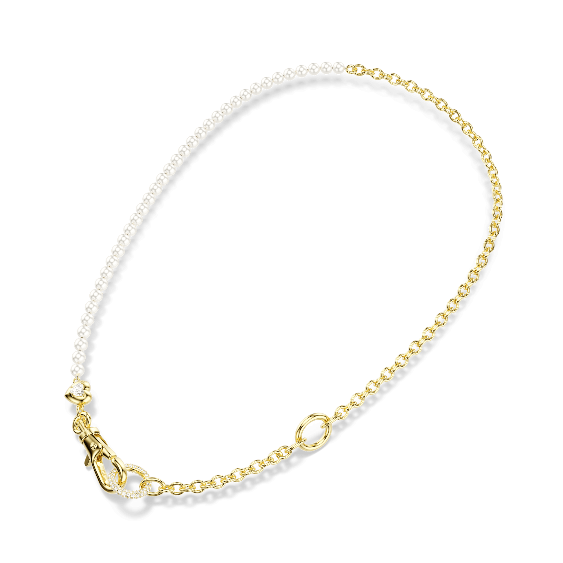 Idyllia necklace, Crystal pearl, White, 18K gold finish