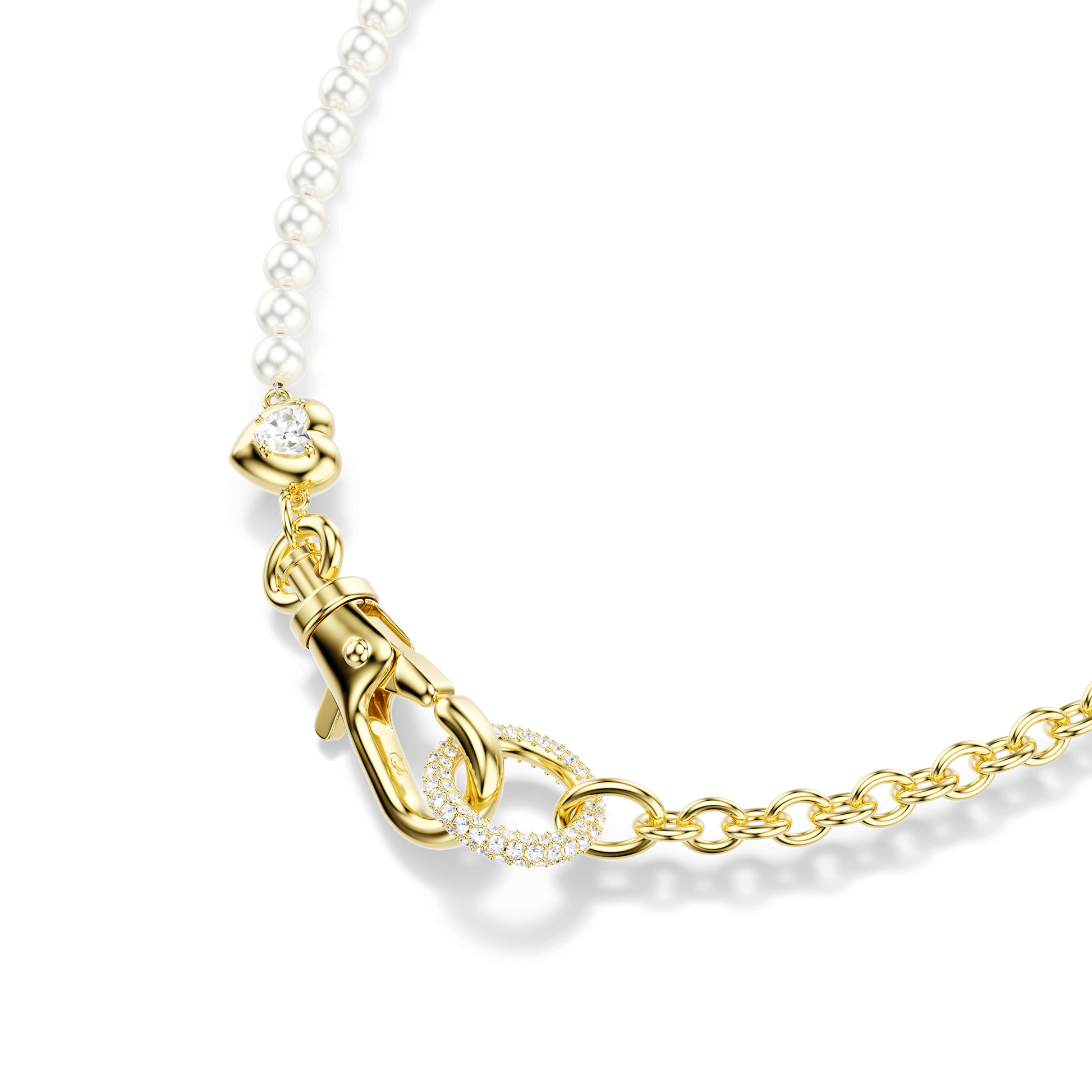 Idyllia necklace, Crystal pearl, White, 18K gold finish