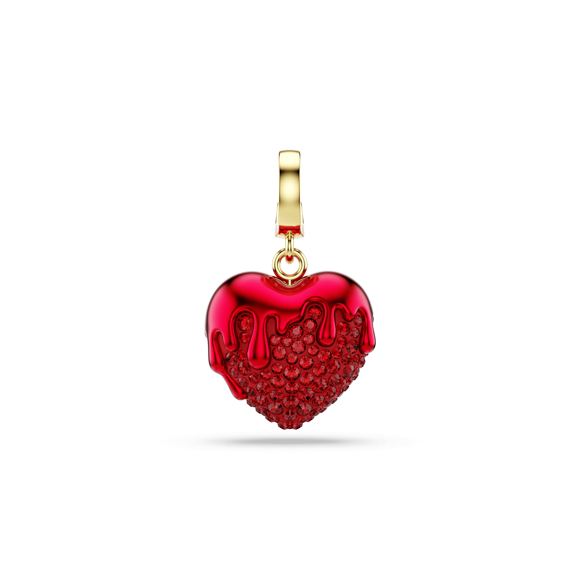 Idyllia charm, Round cut, Heart, Red, 18K gold finish