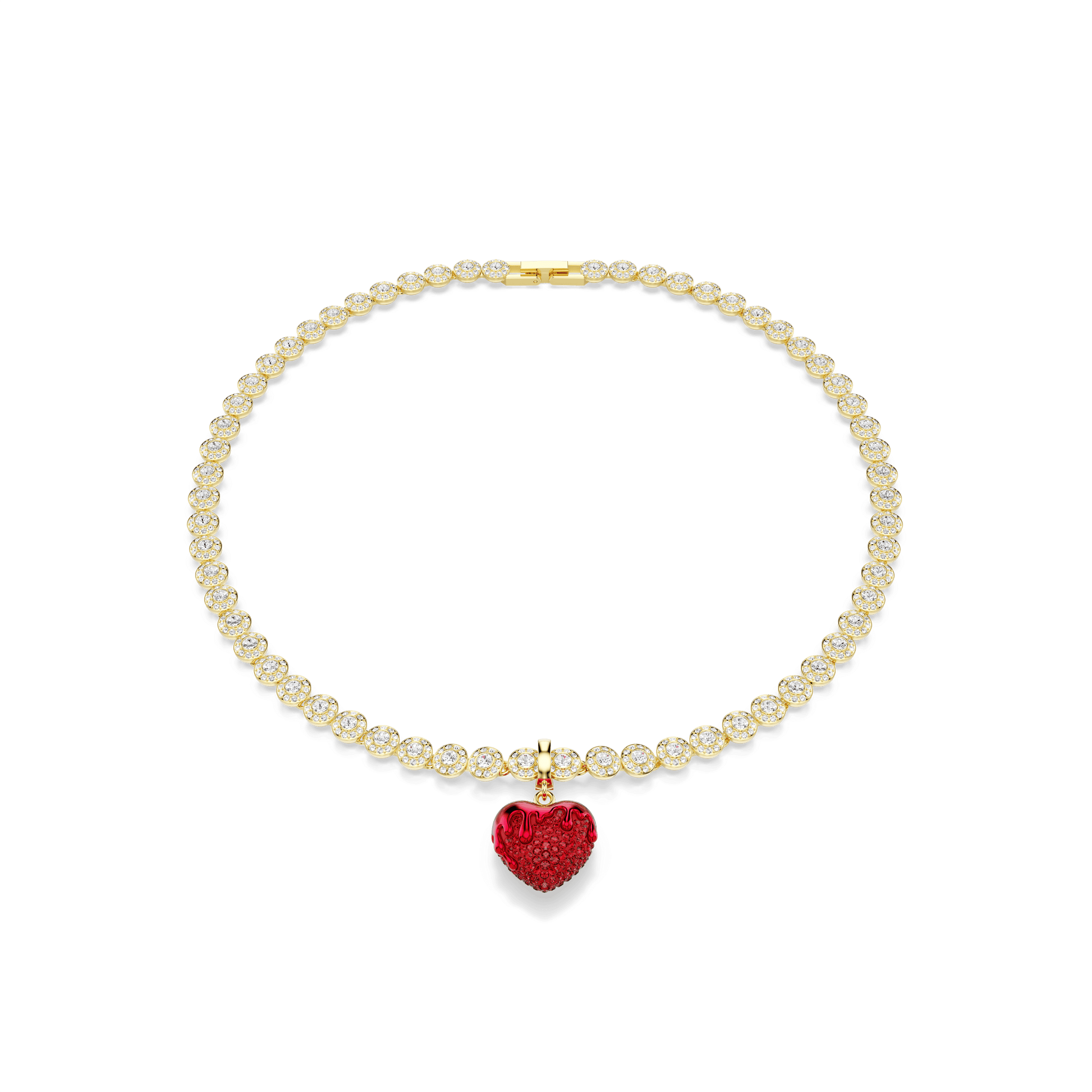 Idyllia charm, Round cut, Heart, Red, 18K gold finish