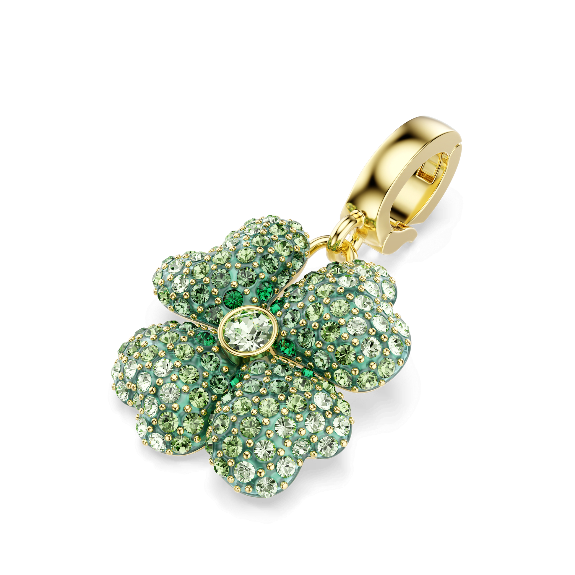 Idyllia charm, Clover, Green, 18K gold finish