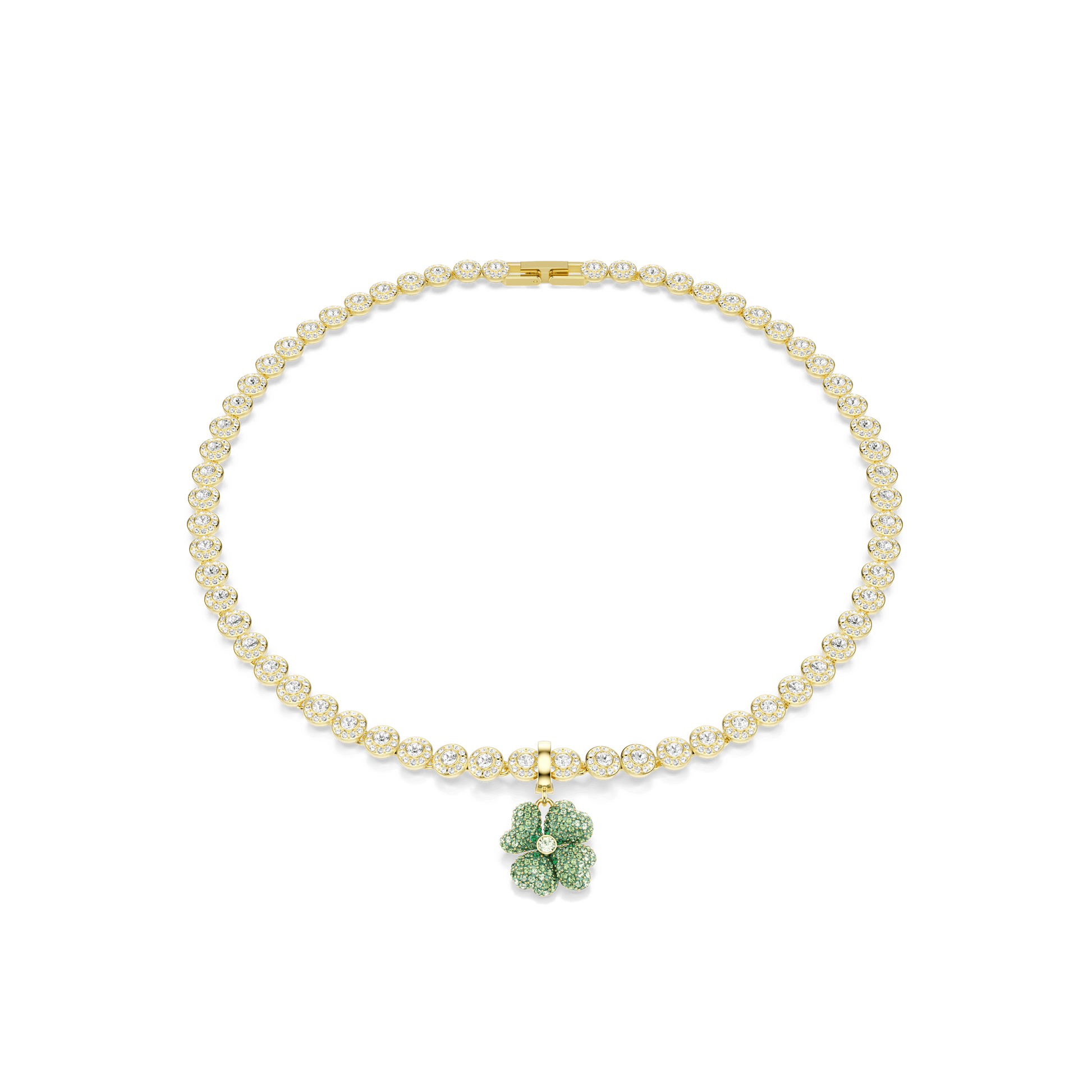 Idyllia charm, Clover, Green, 18K gold finish