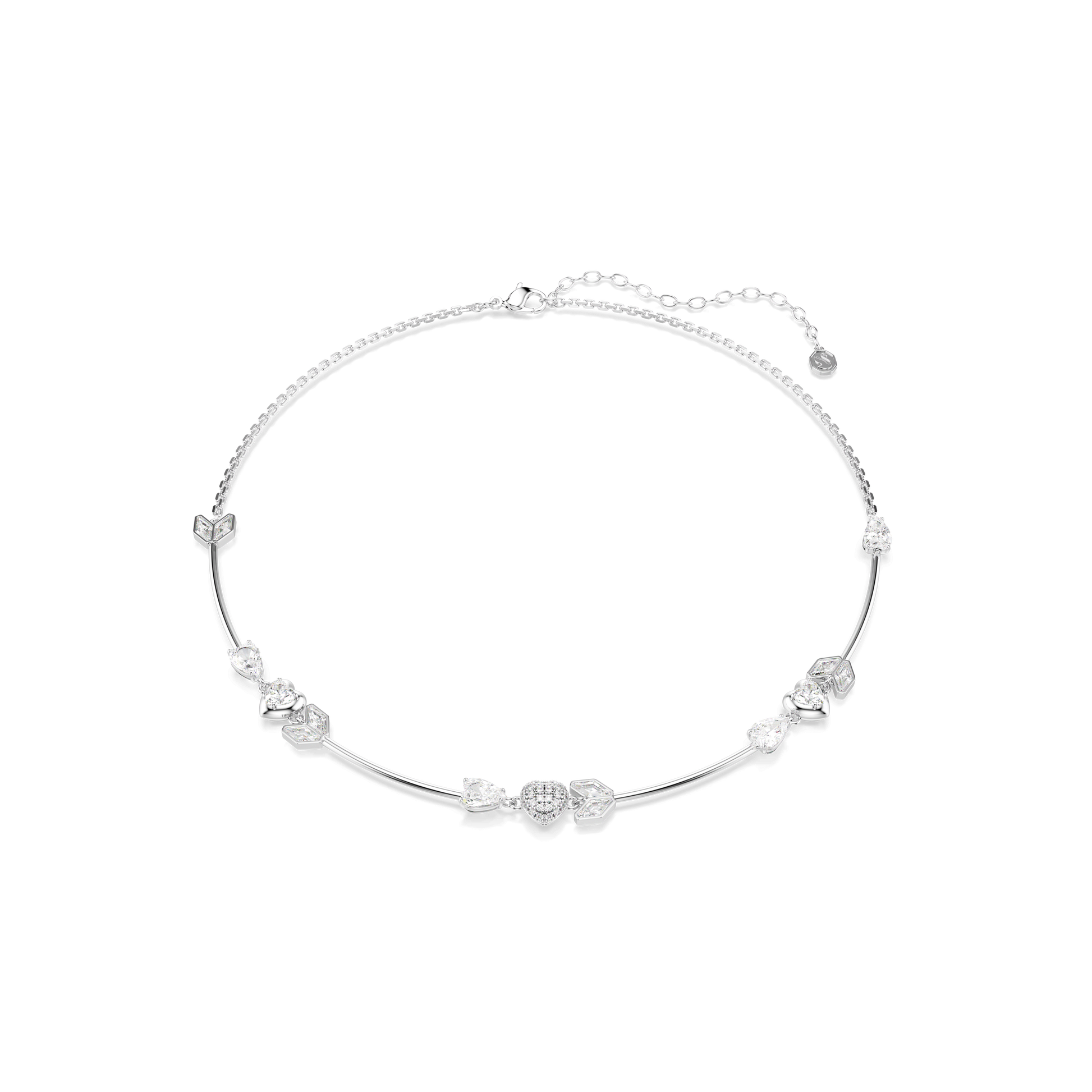 Idyllia necklace, Heart with arrow, White, Rhodium plated