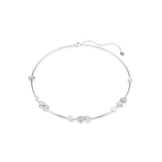 Idyllia necklace, Heart with arrow, White, Rhodium plated