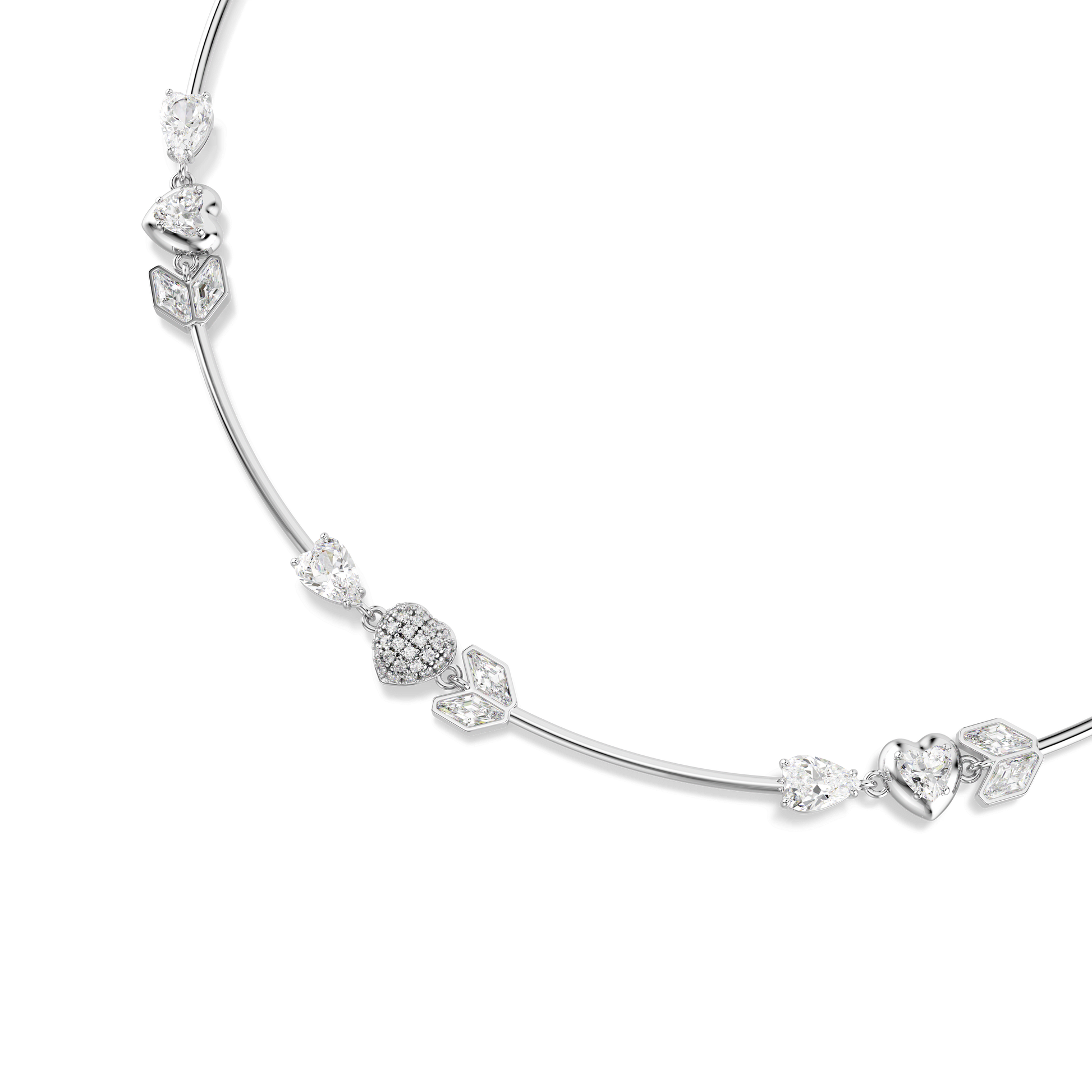 Idyllia necklace, Heart with arrow, White, Rhodium plated