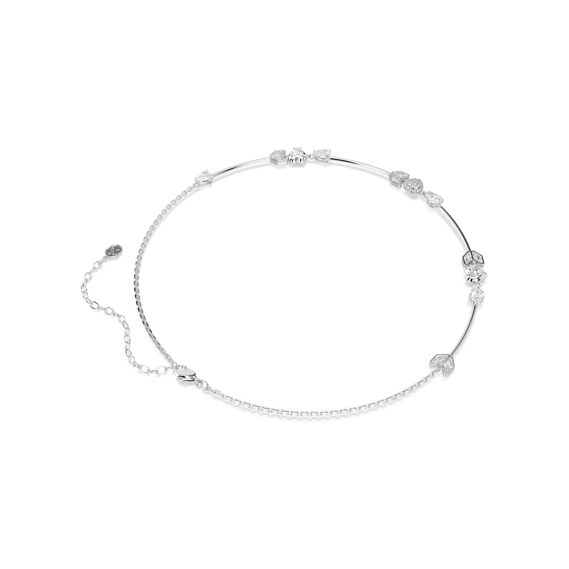 Idyllia necklace, Heart with arrow, White, Rhodium plated