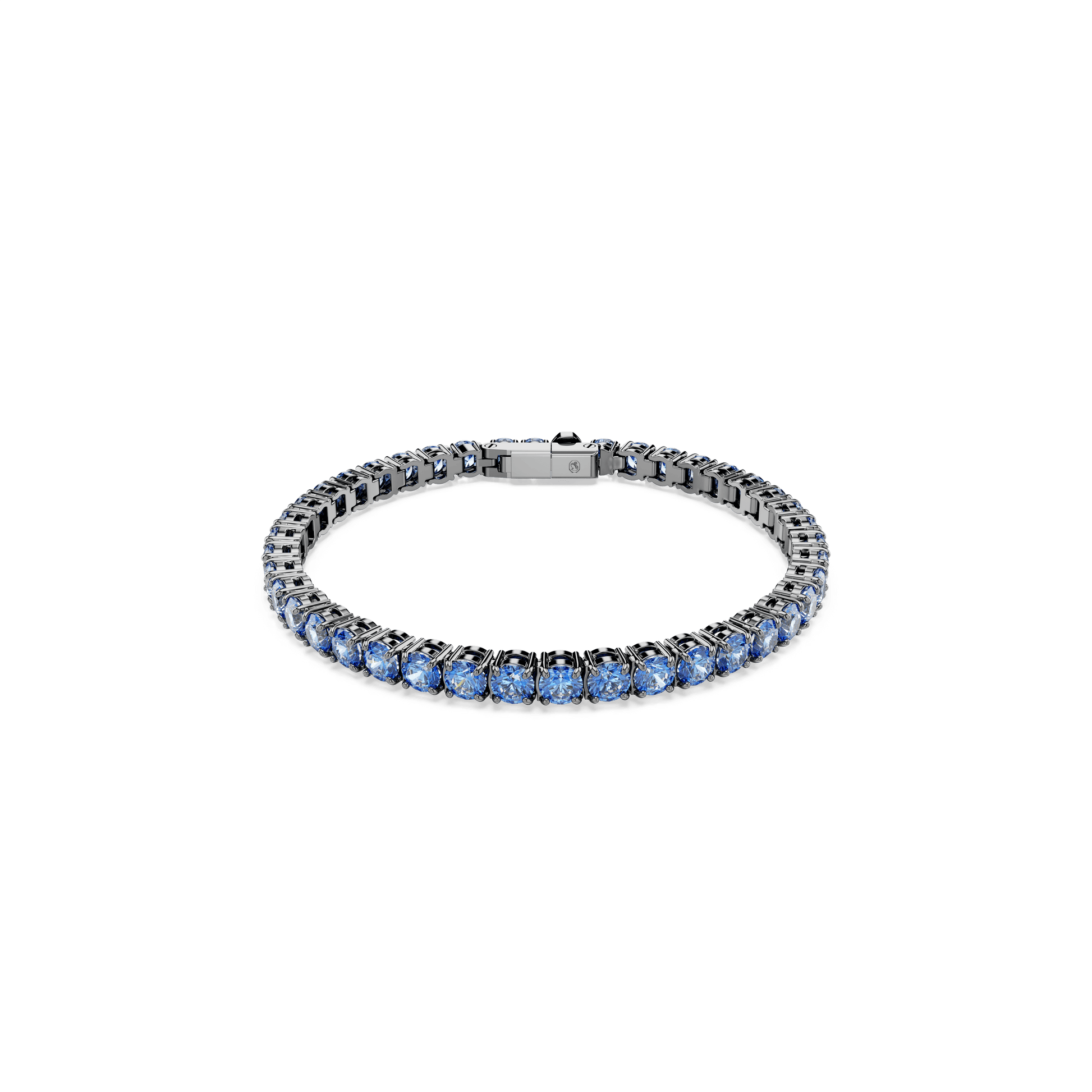 Matrix Tennis bracelet, Round cut, Blue, Ruthenium plated