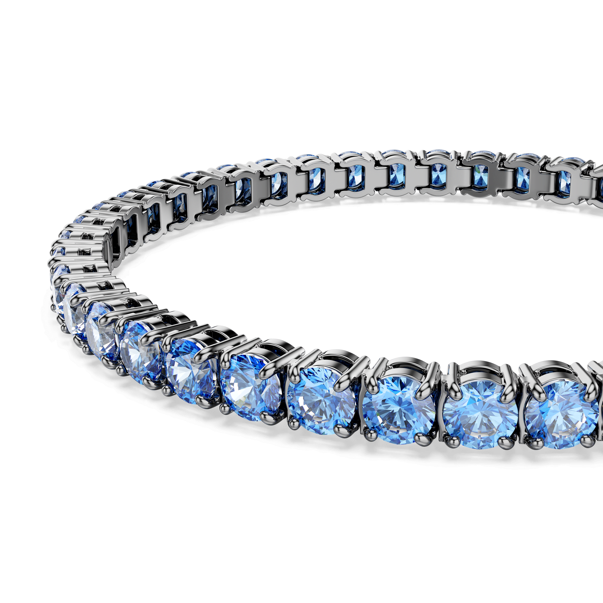Matrix Tennis bracelet, Round cut, Blue, Ruthenium plated