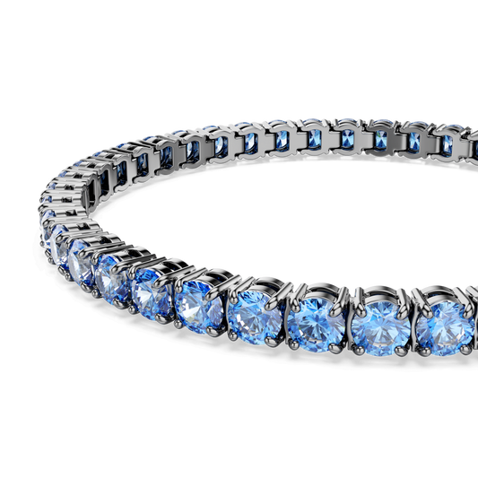Matrix Tennis bracelet, Round cut, Blue, Ruthenium plated