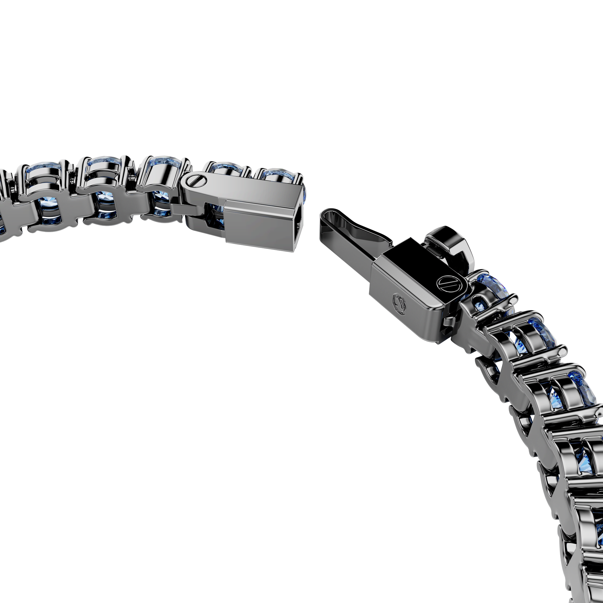 Matrix Tennis bracelet, Round cut, Blue, Ruthenium plated