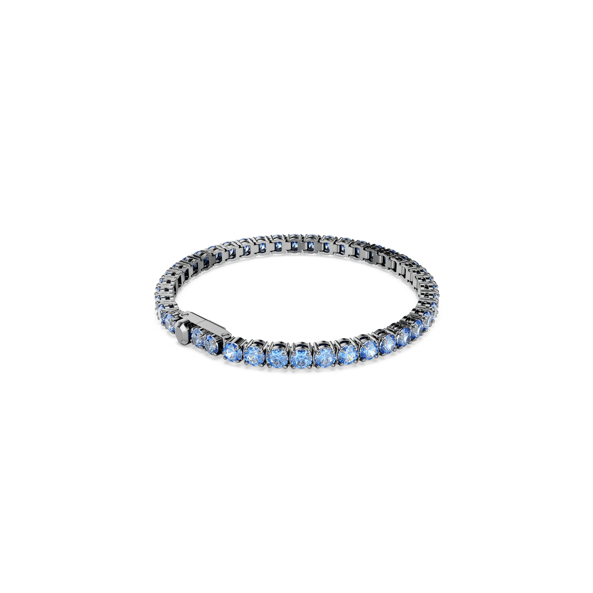 Matrix Tennis bracelet, Round cut, Blue, Ruthenium plated