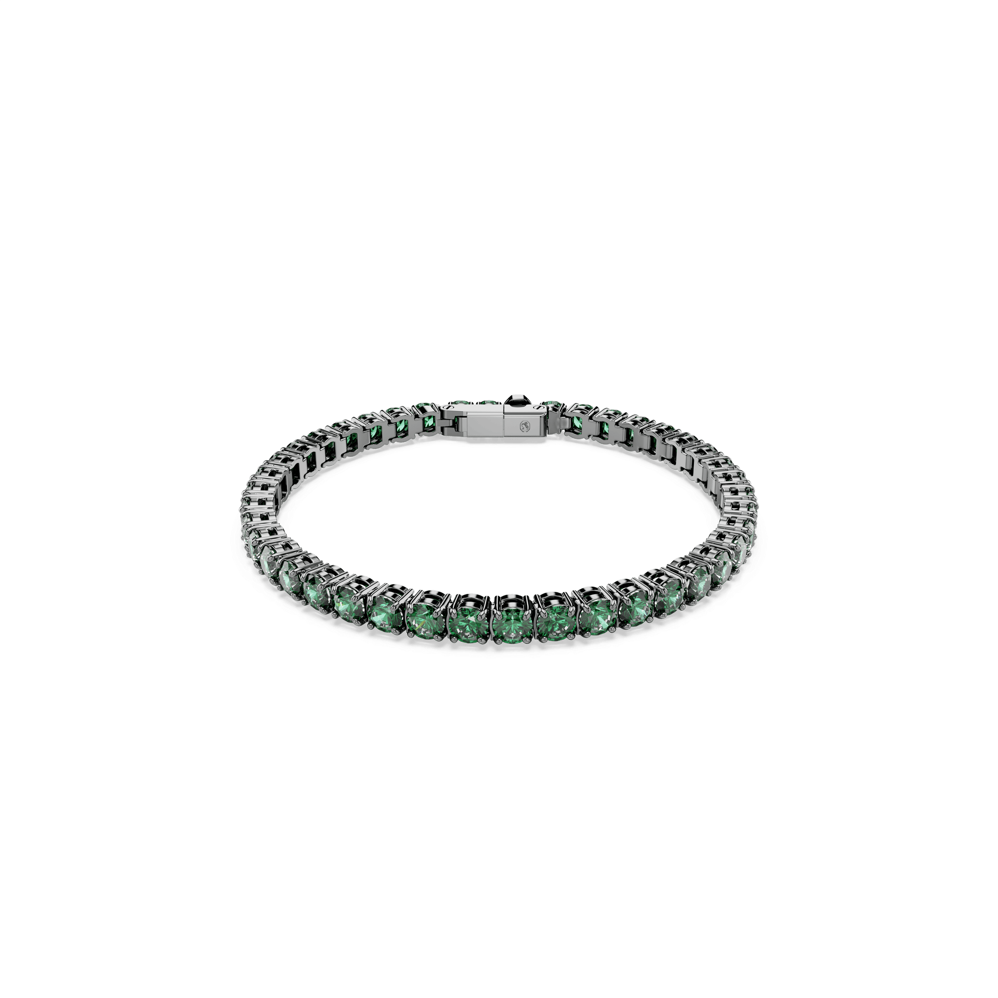 Matrix Tennis bracelet, Round cut, Green, Ruthenium plated