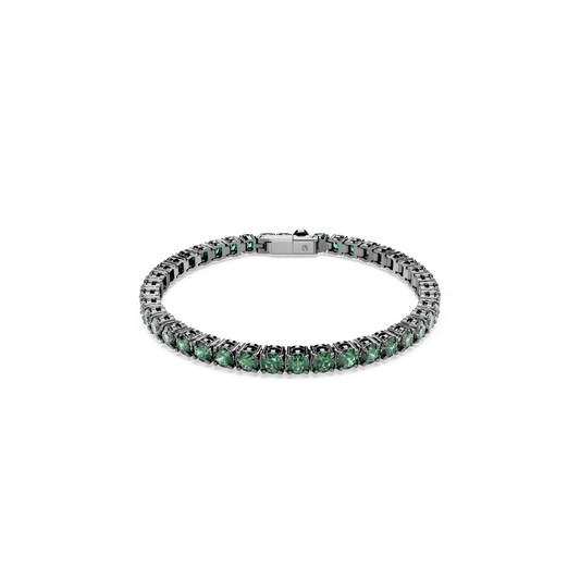 Matrix Tennis bracelet, Round cut, Green, Ruthenium plated