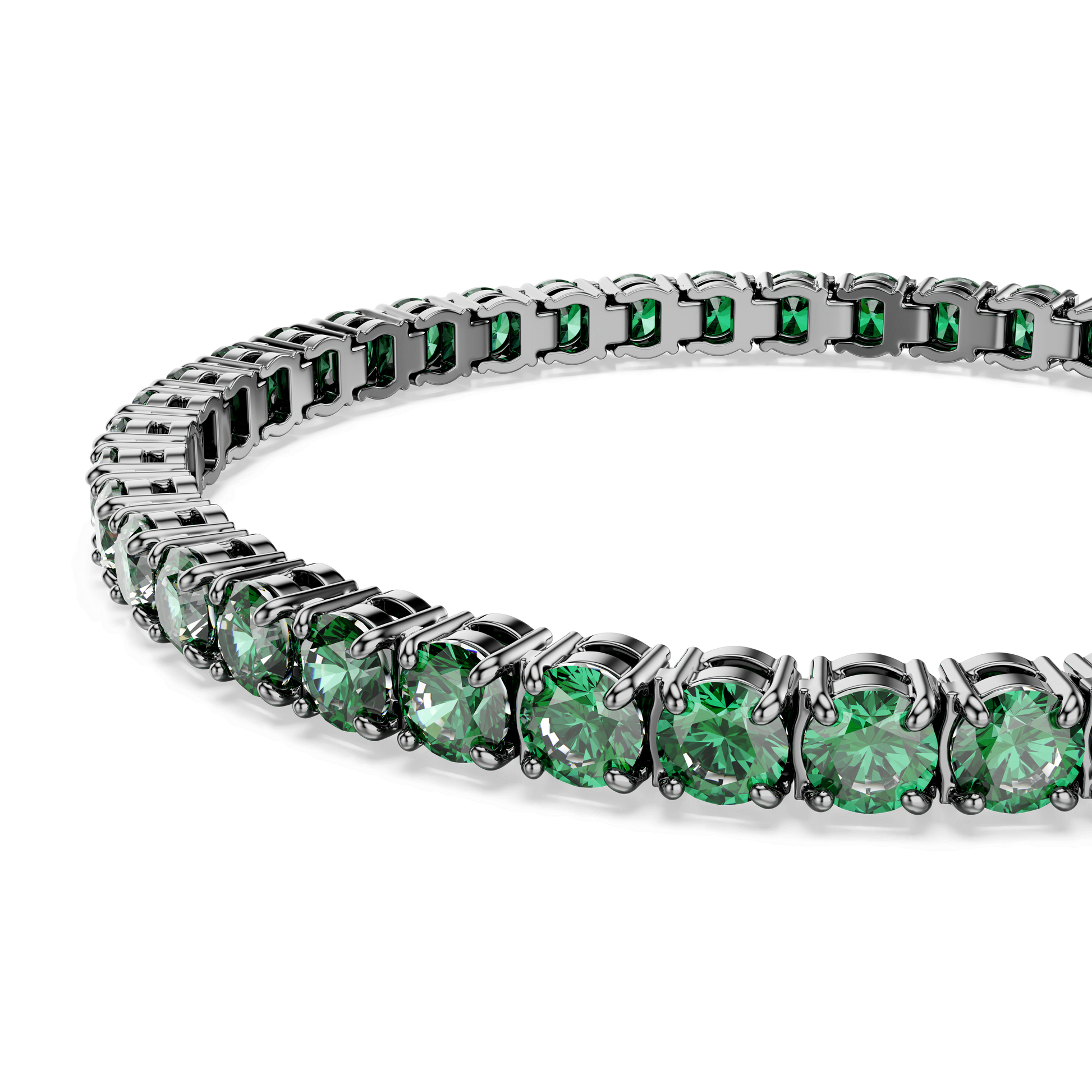 Matrix Tennis bracelet, Round cut, Green, Ruthenium plated