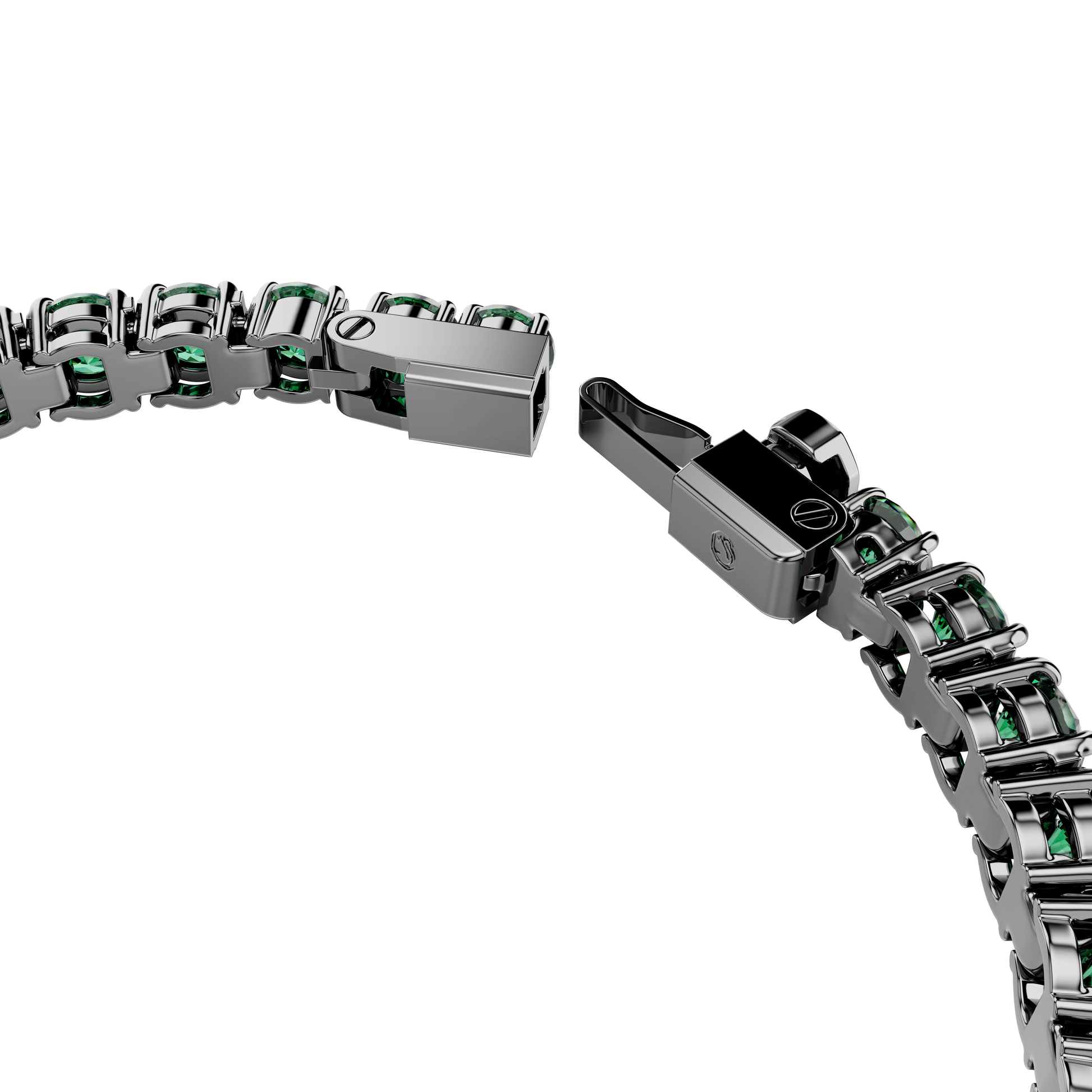 Matrix Tennis bracelet, Round cut, Green, Ruthenium plated