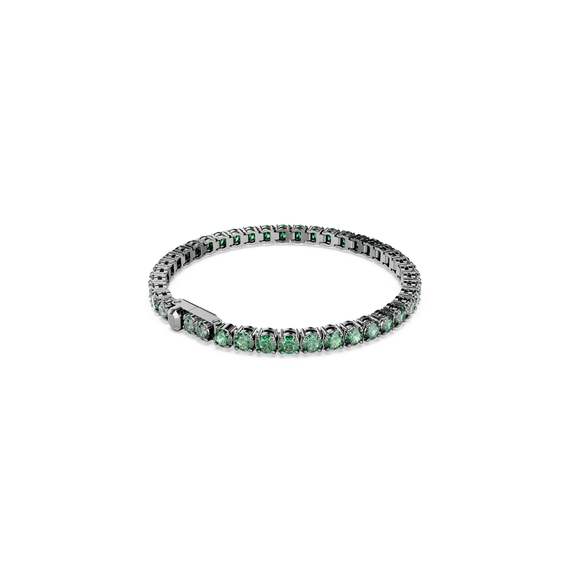 Matrix Tennis bracelet, Round cut, Green, Ruthenium plated