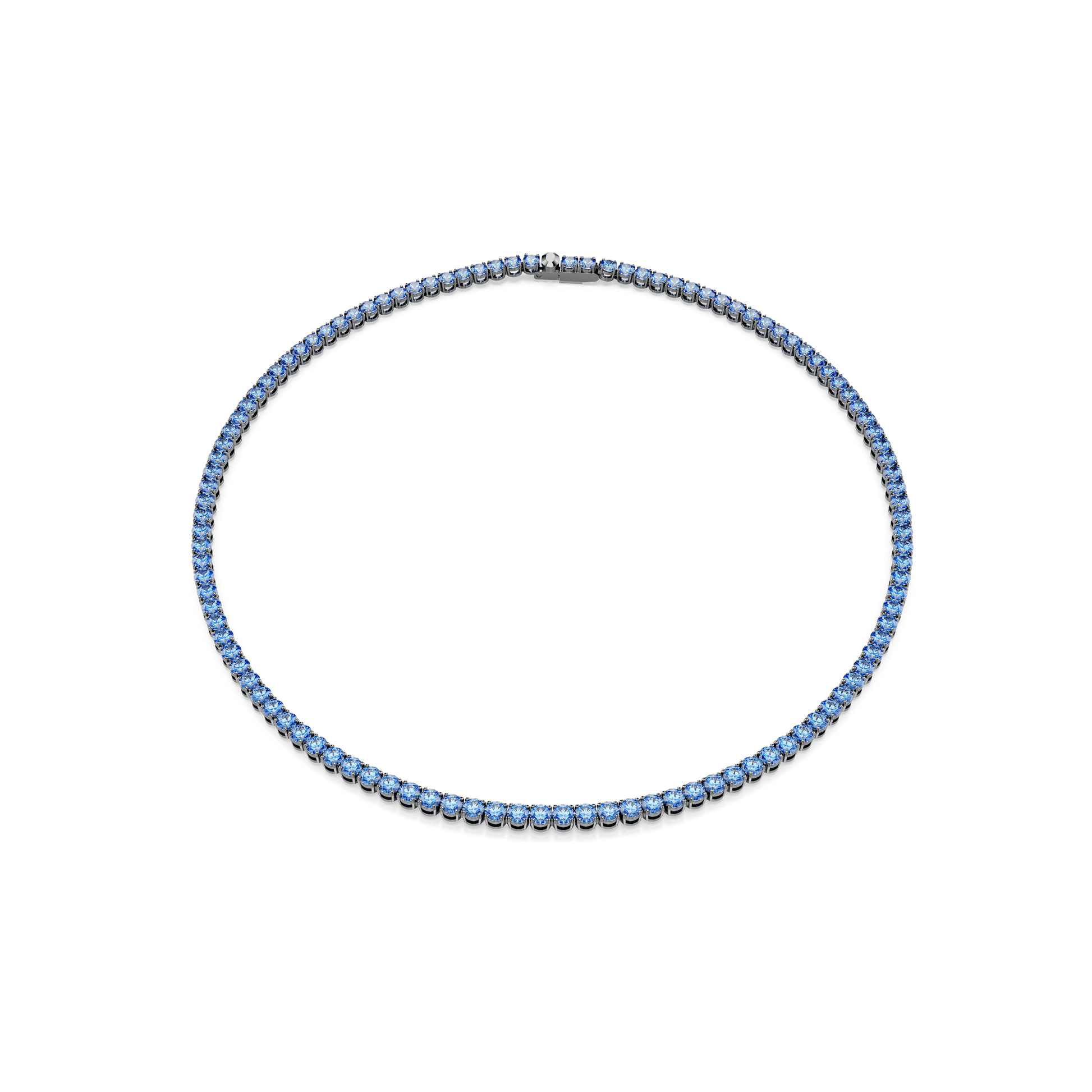 Matrix Tennis necklace, Round cut, Blue, Ruthenium plated