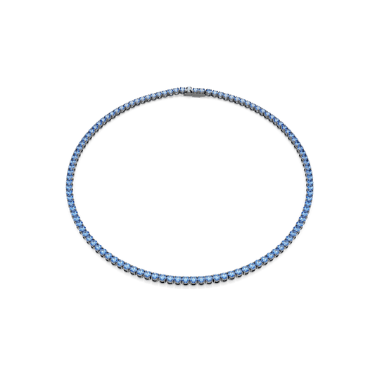 Matrix Tennis necklace, Round cut, Blue, Ruthenium plated