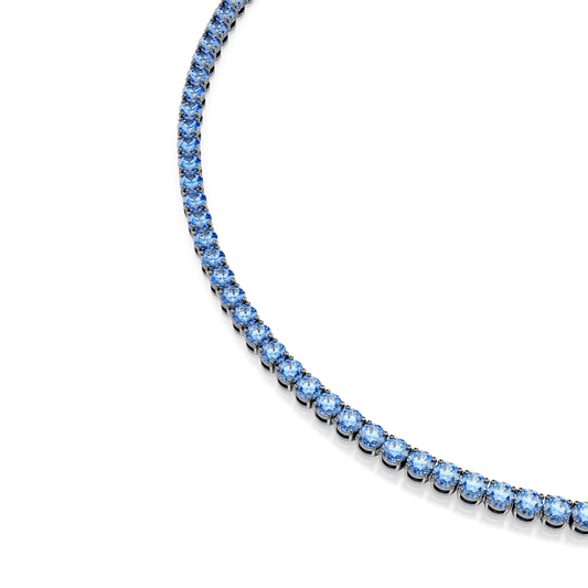 Matrix Tennis necklace, Round cut, Blue, Ruthenium plated