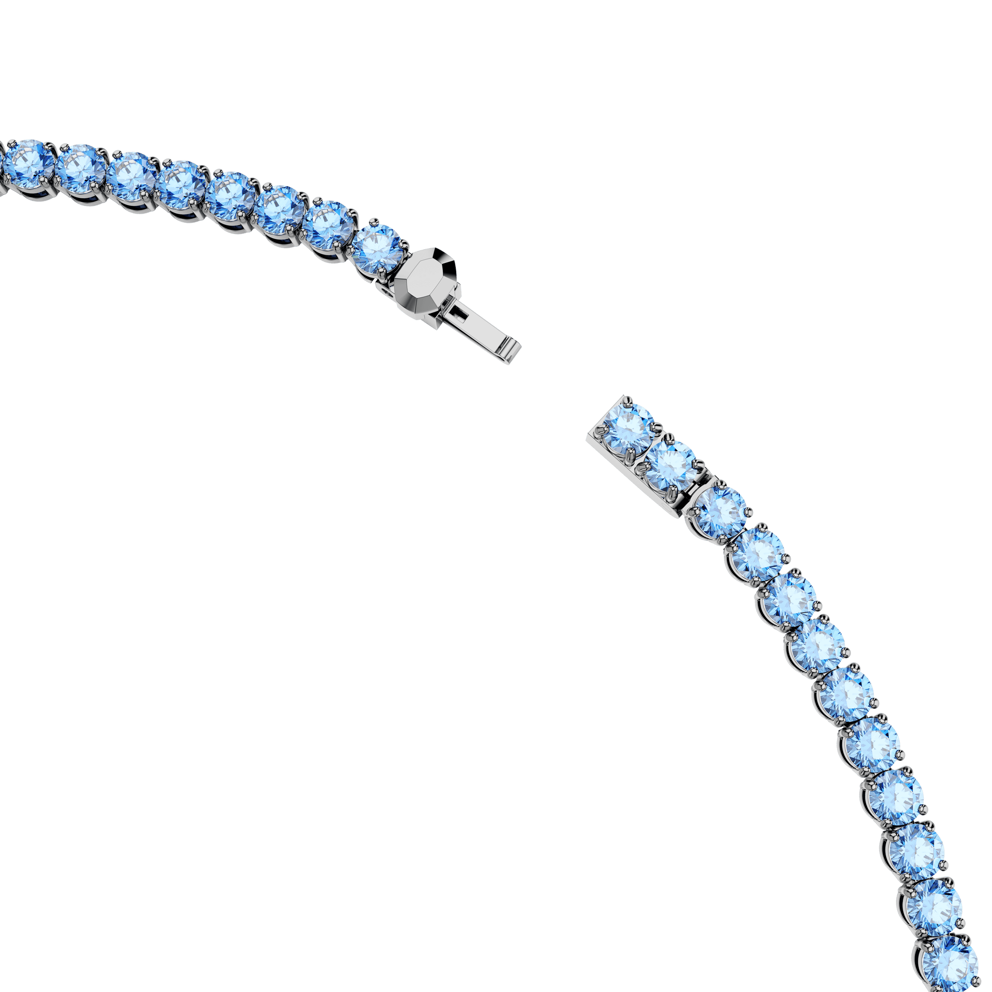Matrix Tennis necklace, Round cut, Blue, Ruthenium plated
