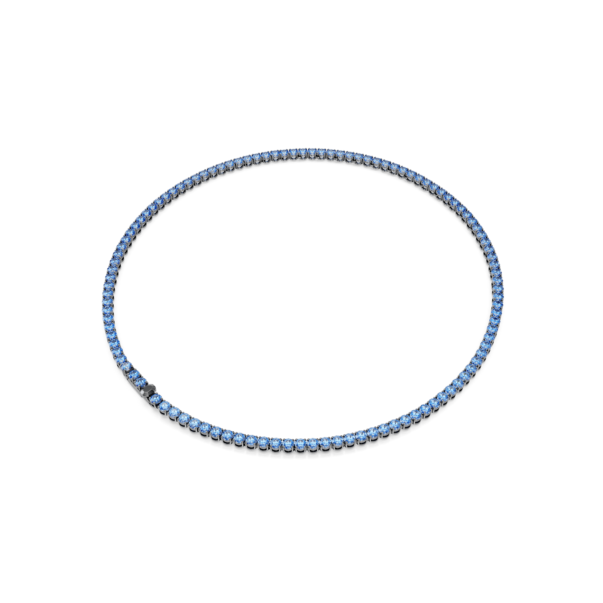 Matrix Tennis necklace, Round cut, Blue, Ruthenium plated