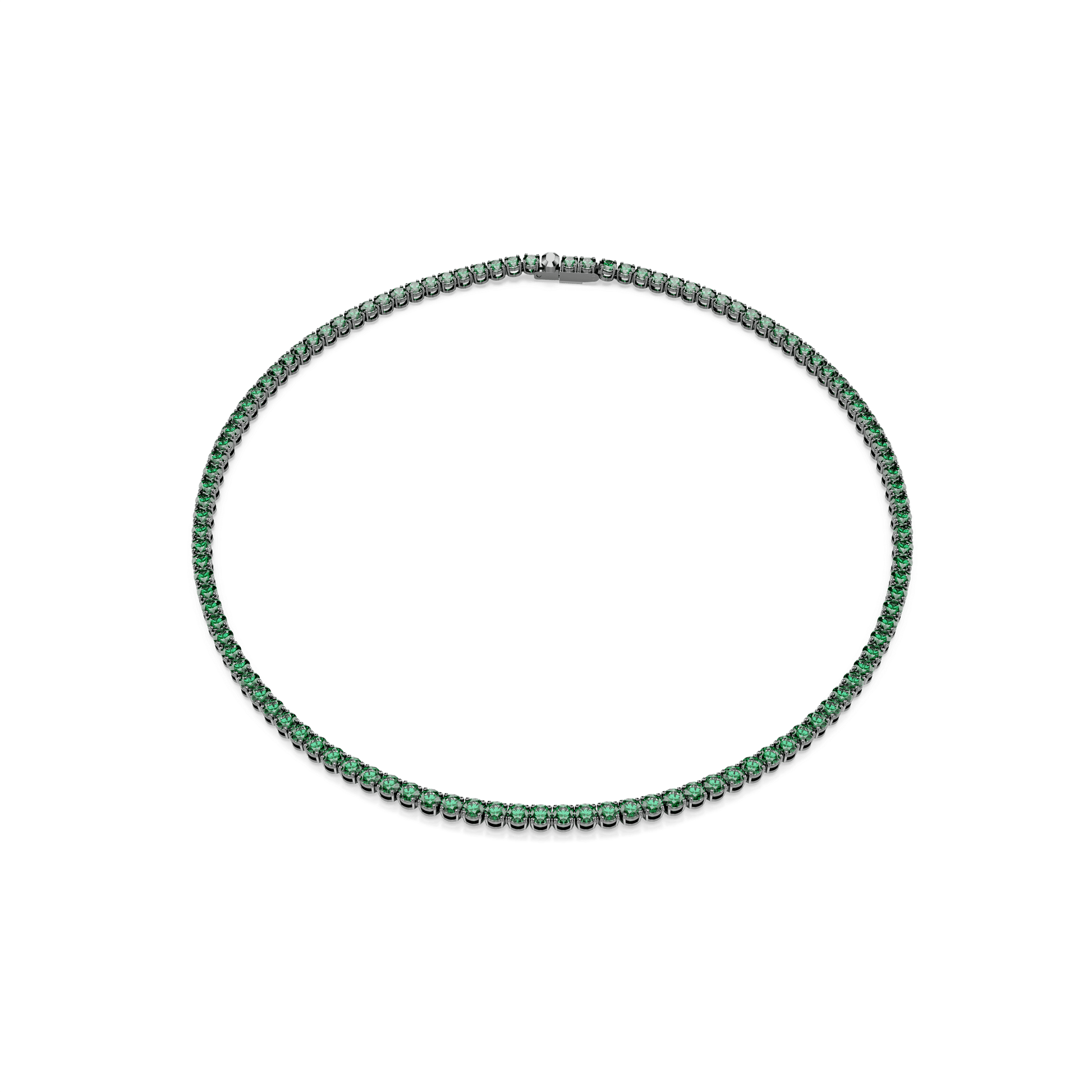Matrix Tennis necklace, Round cut, Green, Ruthenium plated