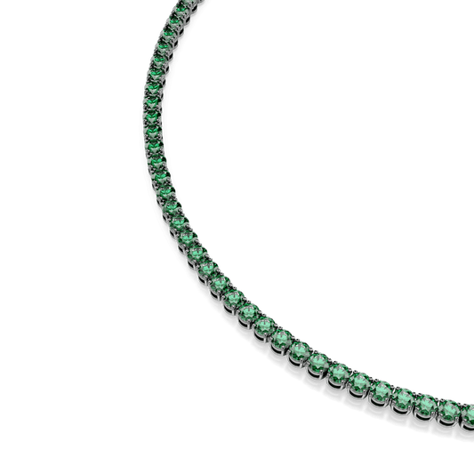 Matrix Tennis necklace, Round cut, Green, Ruthenium plated