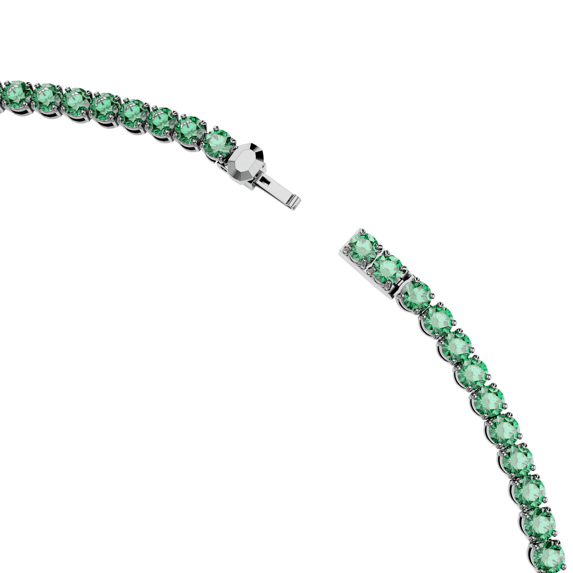 Matrix Tennis necklace, Round cut, Green, Ruthenium plated