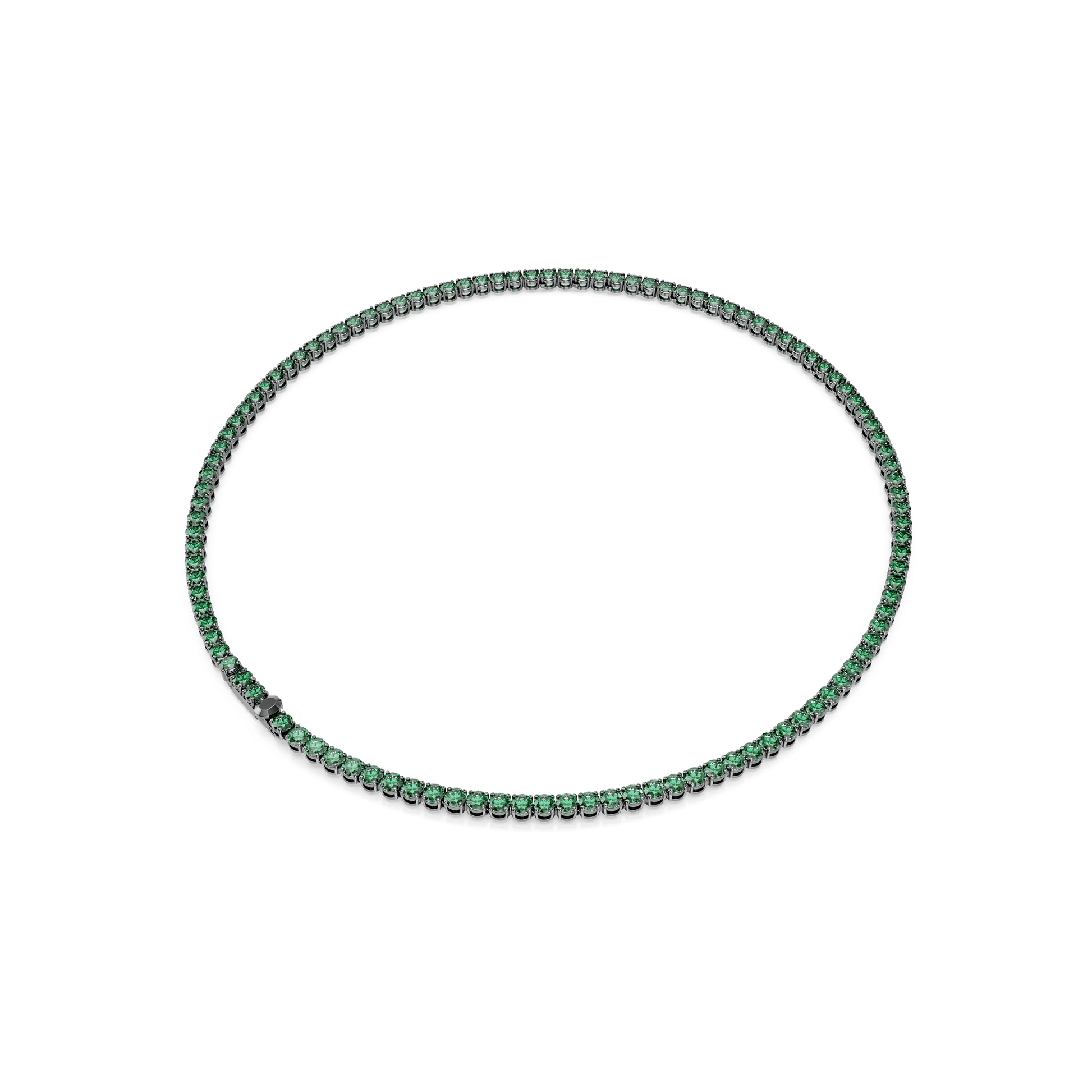 Matrix Tennis necklace, Round cut, Green, Ruthenium plated