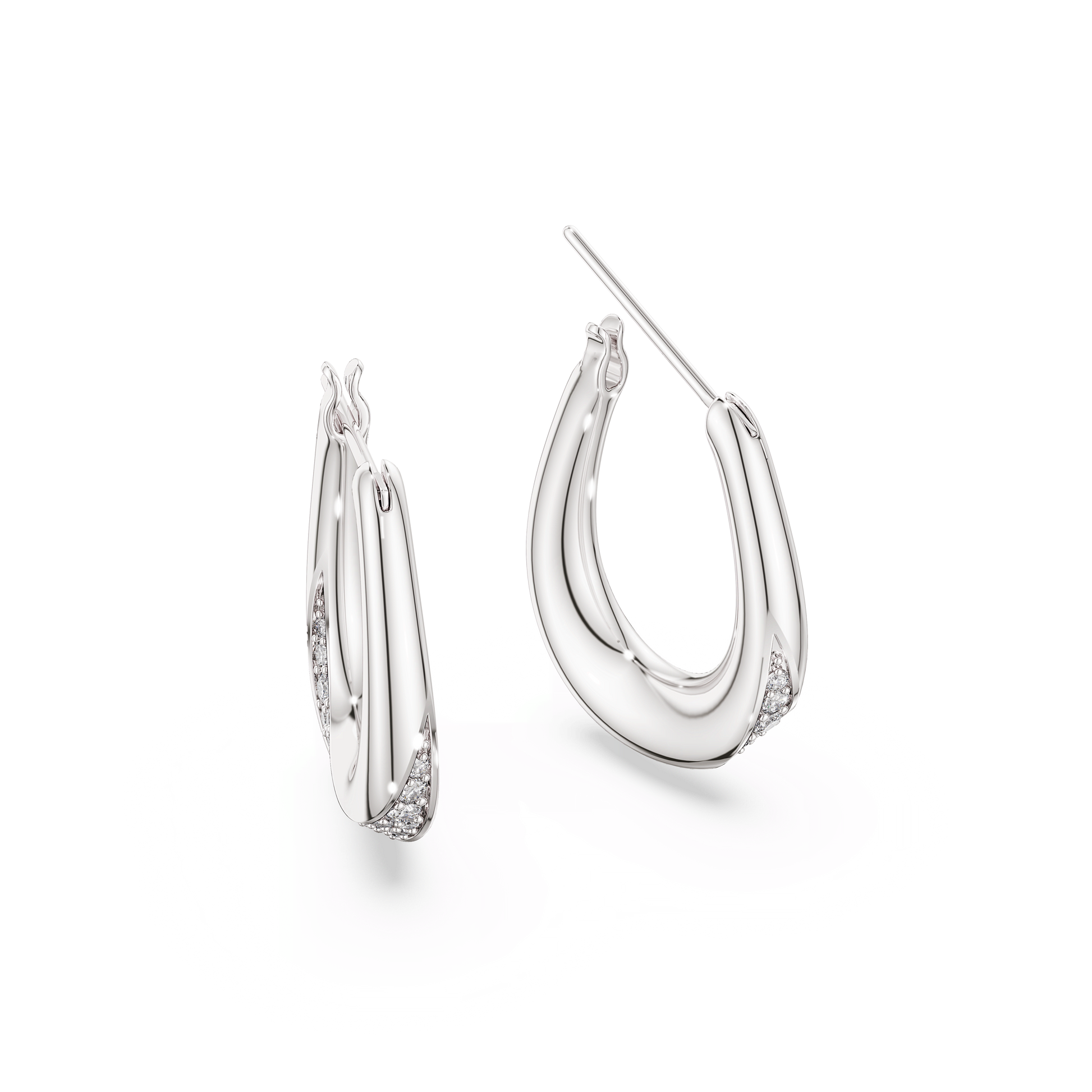 Swarovski Classica hoop earrings, Round cut, Small, White, Sterling silver