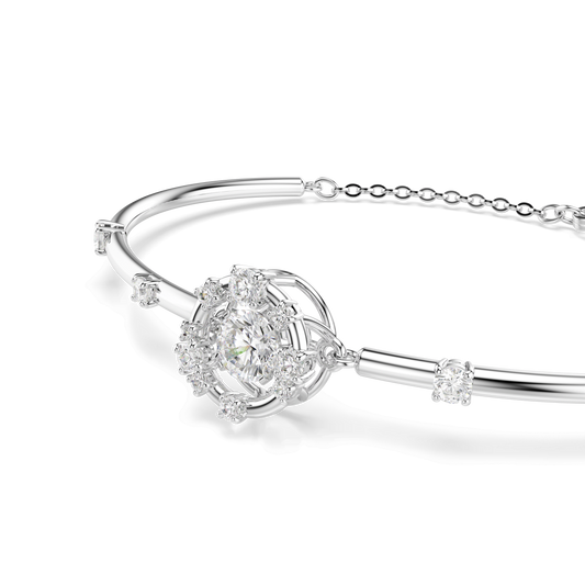 Constella bangle, Round cut, Dancing stone, White, Rhodium plated