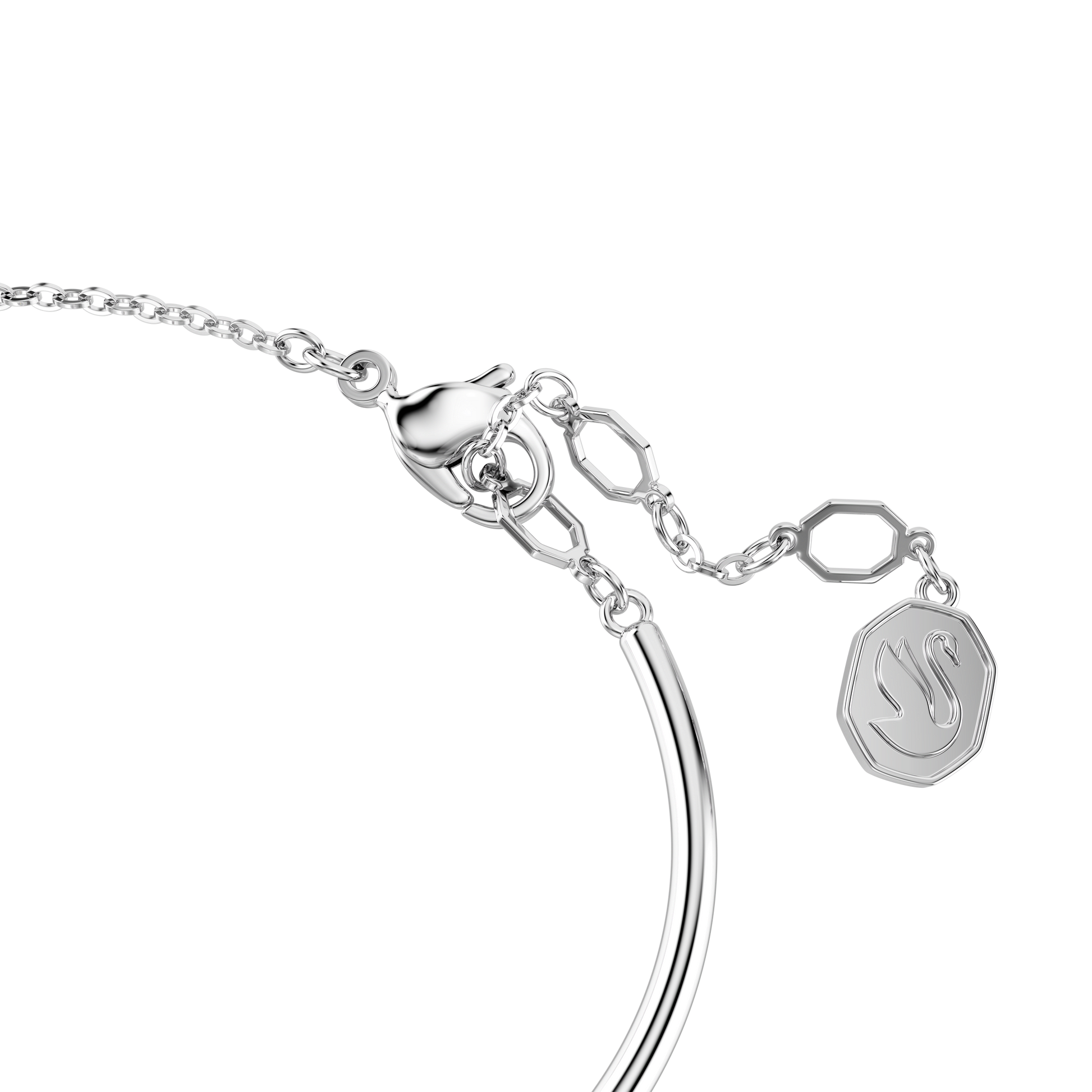 Constella bangle, Round cut, Dancing stone, White, Rhodium plated