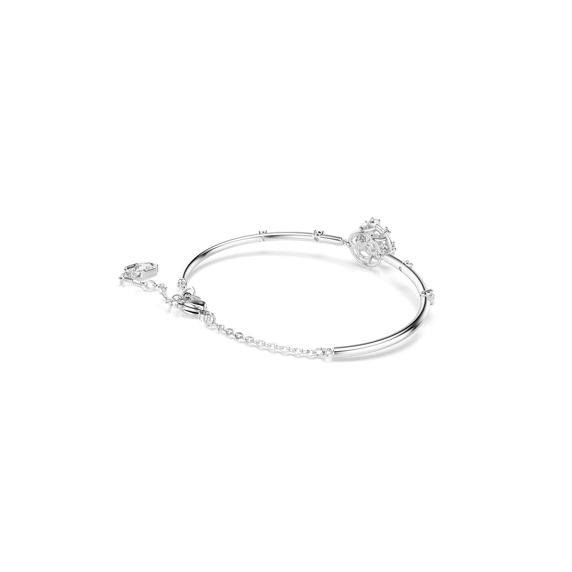 Constella bangle, Round cut, Dancing stone, White, Rhodium plated