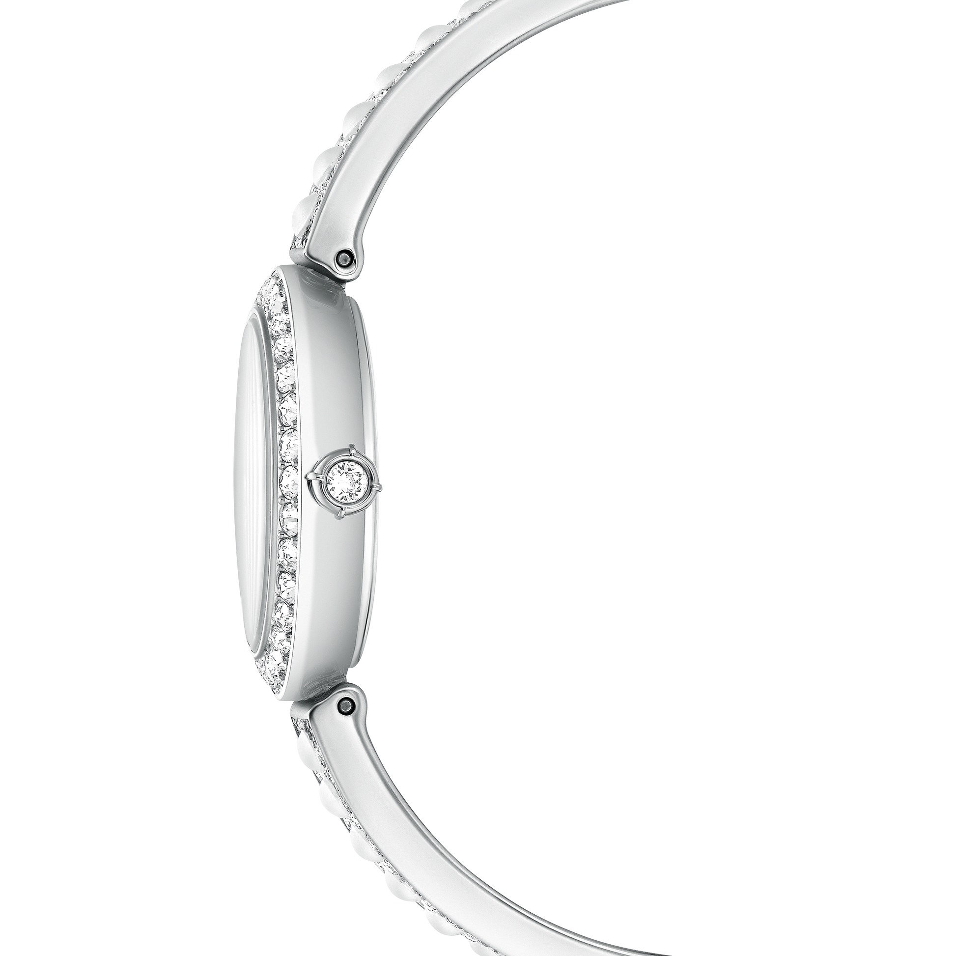 Matrix pearl bangle watch, Swiss Made, Crystal bracelet, White, Stainless steel