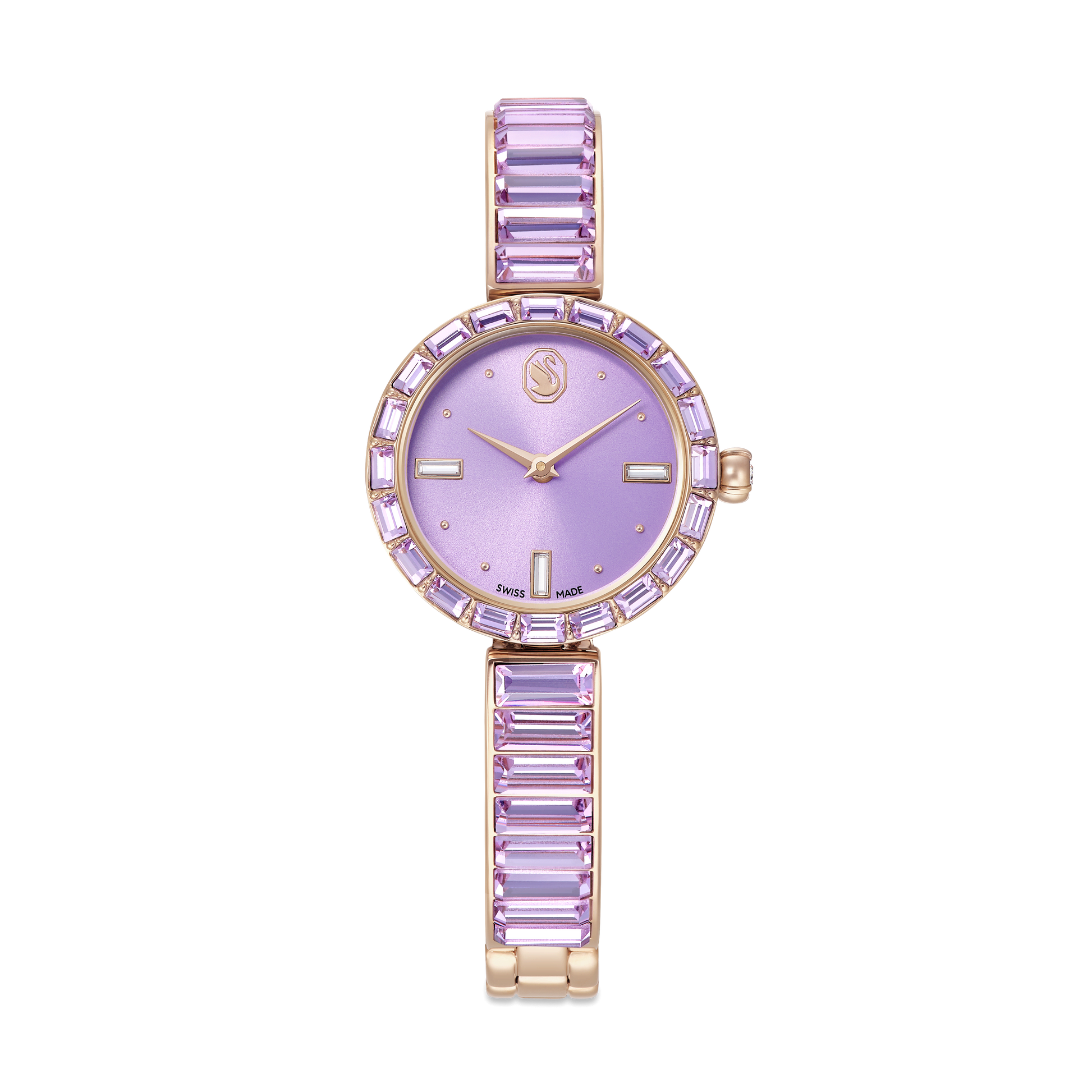 Matrix bangle watch, Swiss Made, Crystal bracelet, Purple, Champagne gold-tone finish