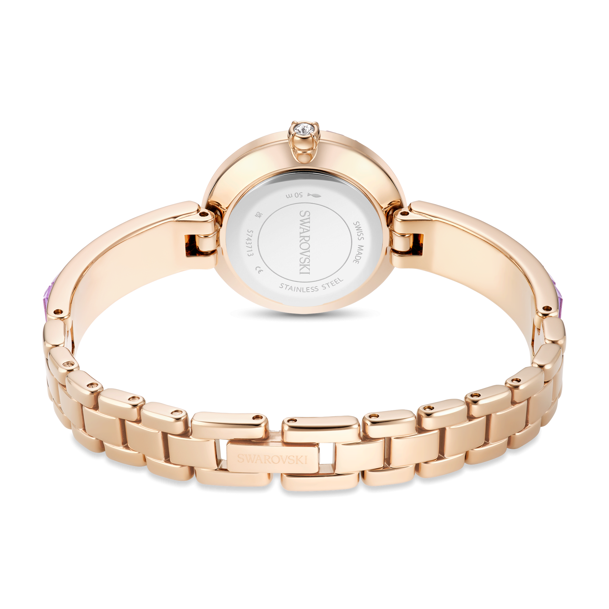 Matrix bangle watch, Swiss Made, Crystal bracelet, Purple, Champagne gold-tone finish