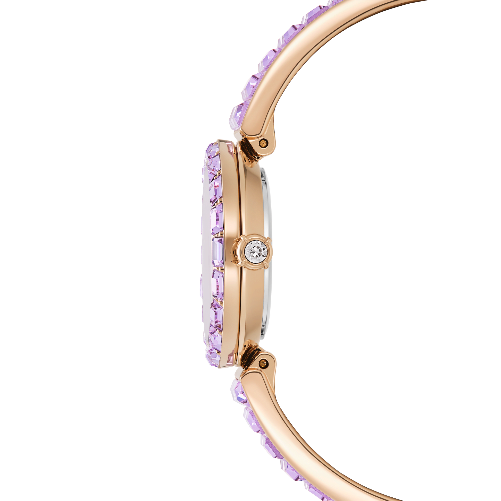 Matrix bangle watch, Swiss Made, Crystal bracelet, Purple, Champagne gold-tone finish
