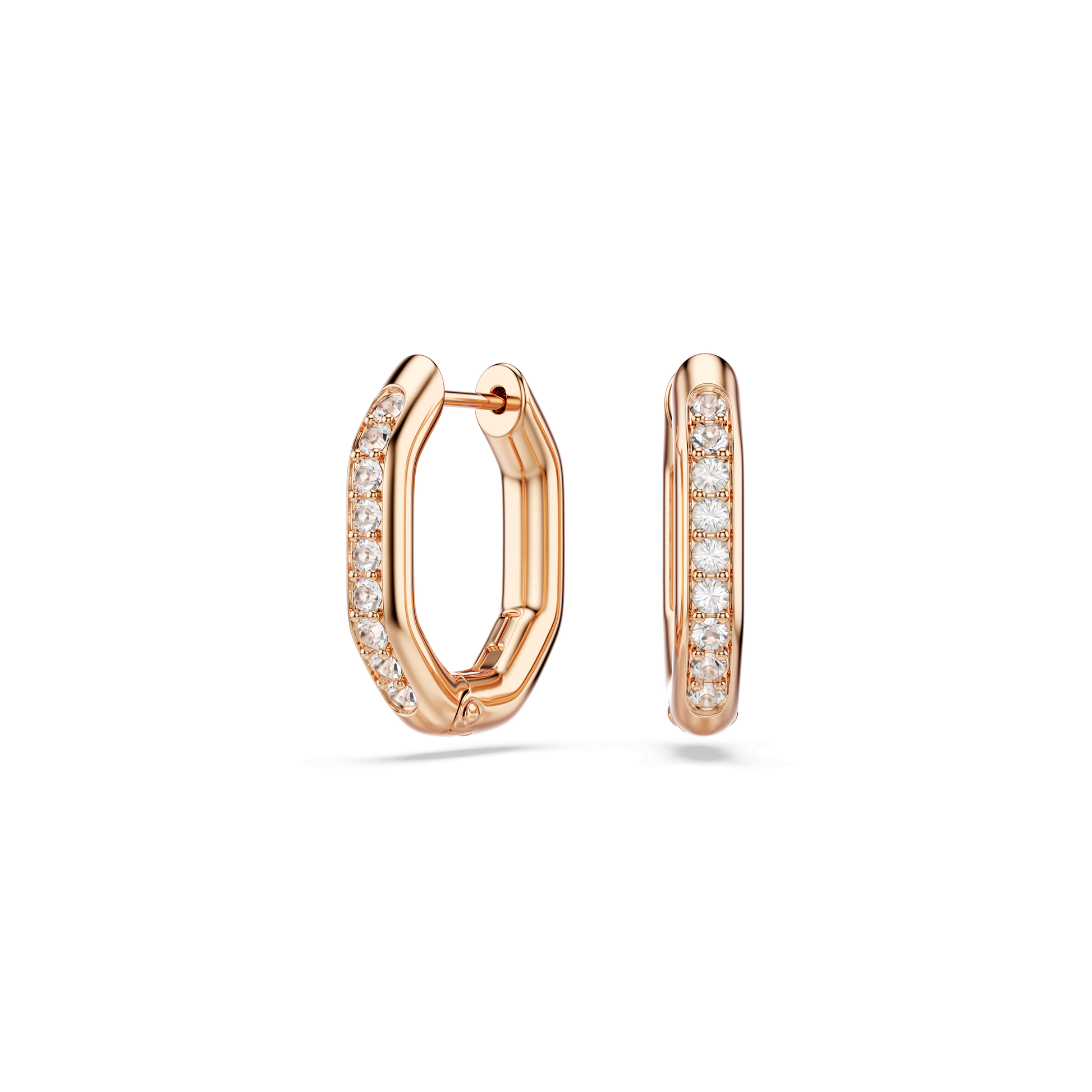 Dextera hoop earrings, Octagon shape, Round cut, Small, White, 18K rose gold finish