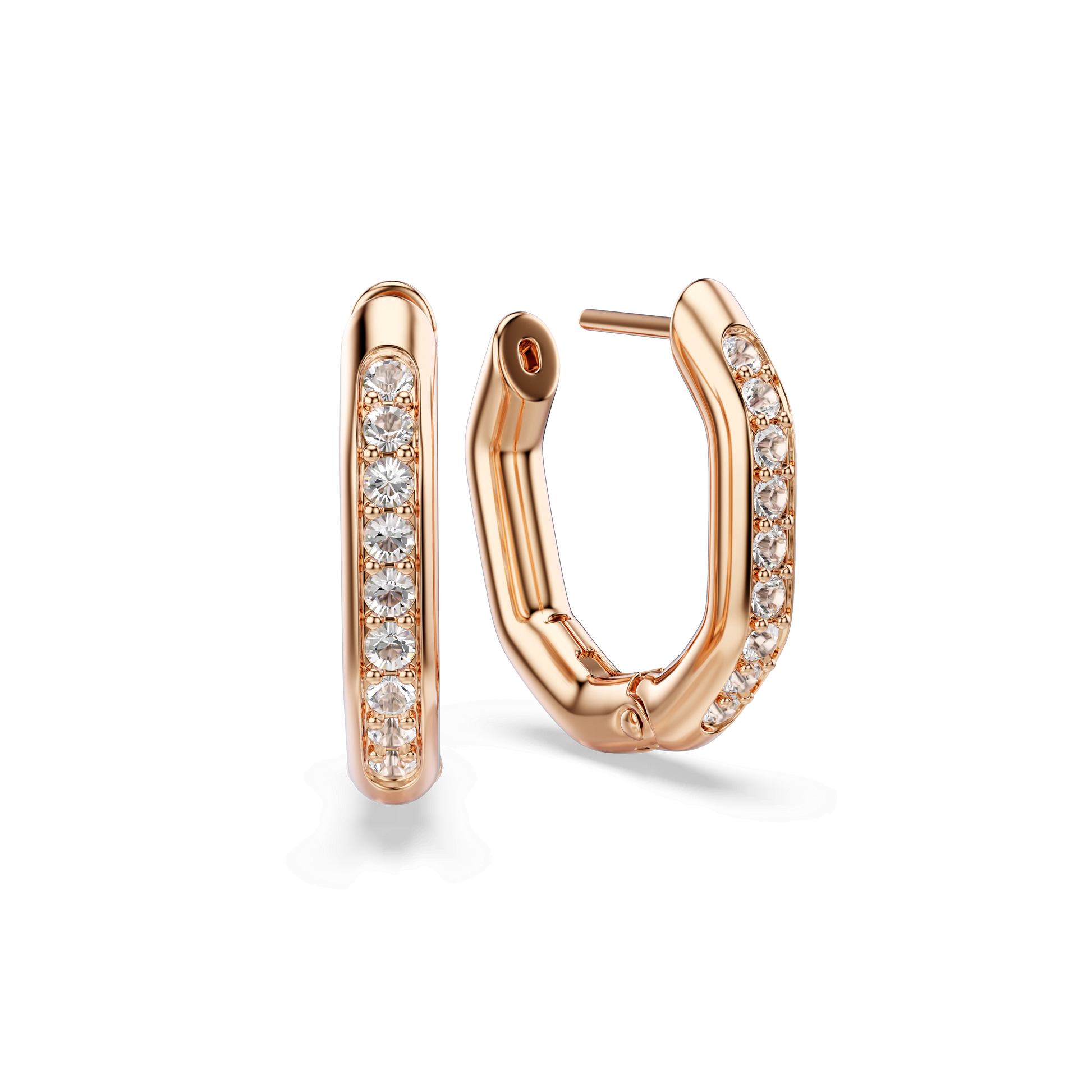 Dextera hoop earrings, Octagon shape, Round cut, Small, White, 18K rose gold finish