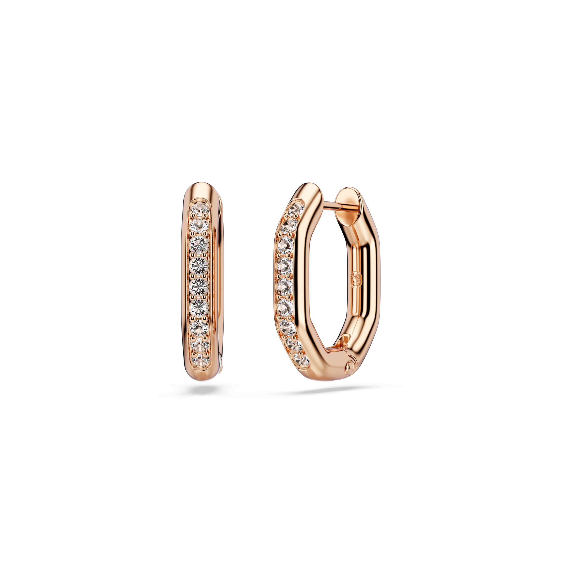 Dextera hoop earrings, Octagon shape, Round cut, Small, White, 18K rose gold finish