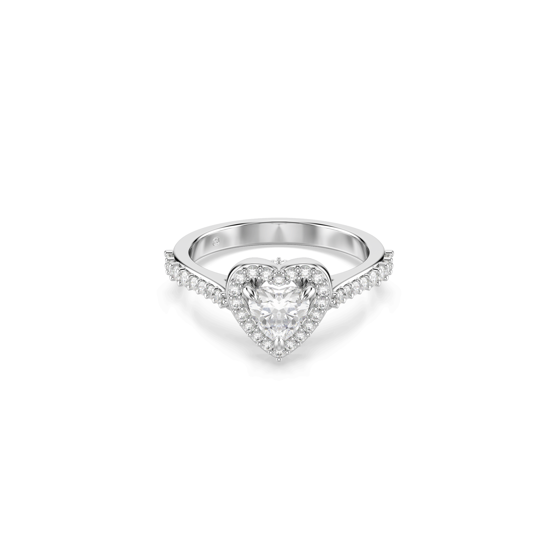 Una Angelic motif ring, Mixed cuts, Heart, White, Rhodium plated