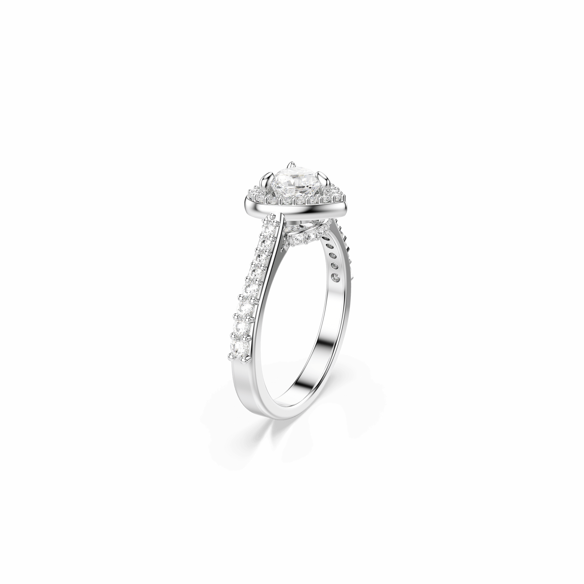 Una Angelic motif ring, Mixed cuts, Heart, White, Rhodium plated